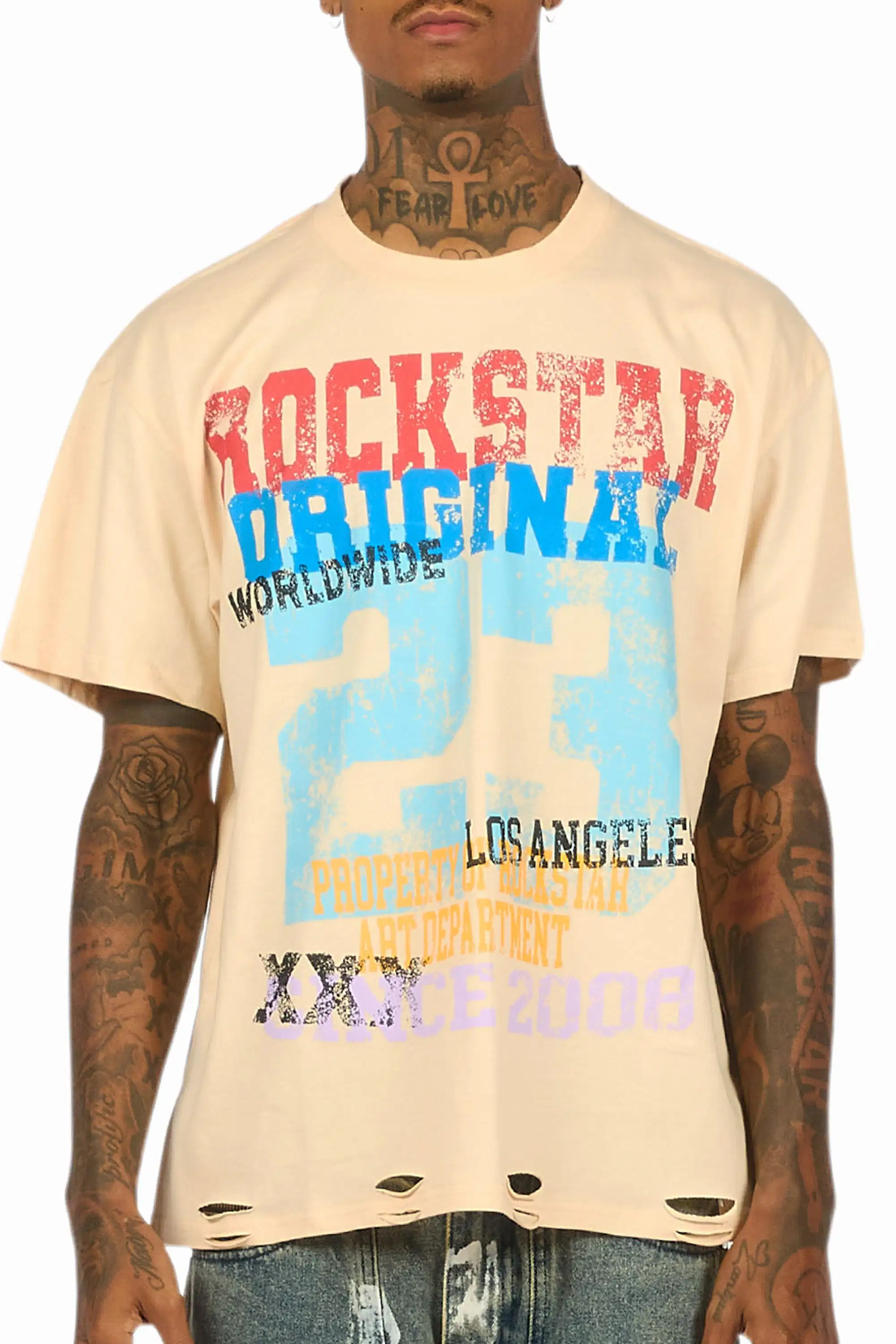 Kyvaris Beige Oversized Graphic T-Shirt - Image 6