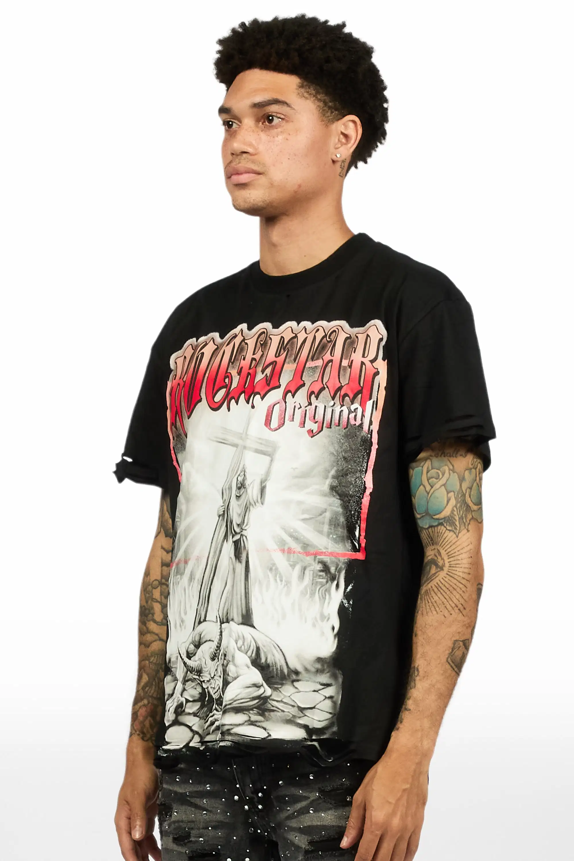 Renzo Black Oversized Graphic T-Shirt - Image 4