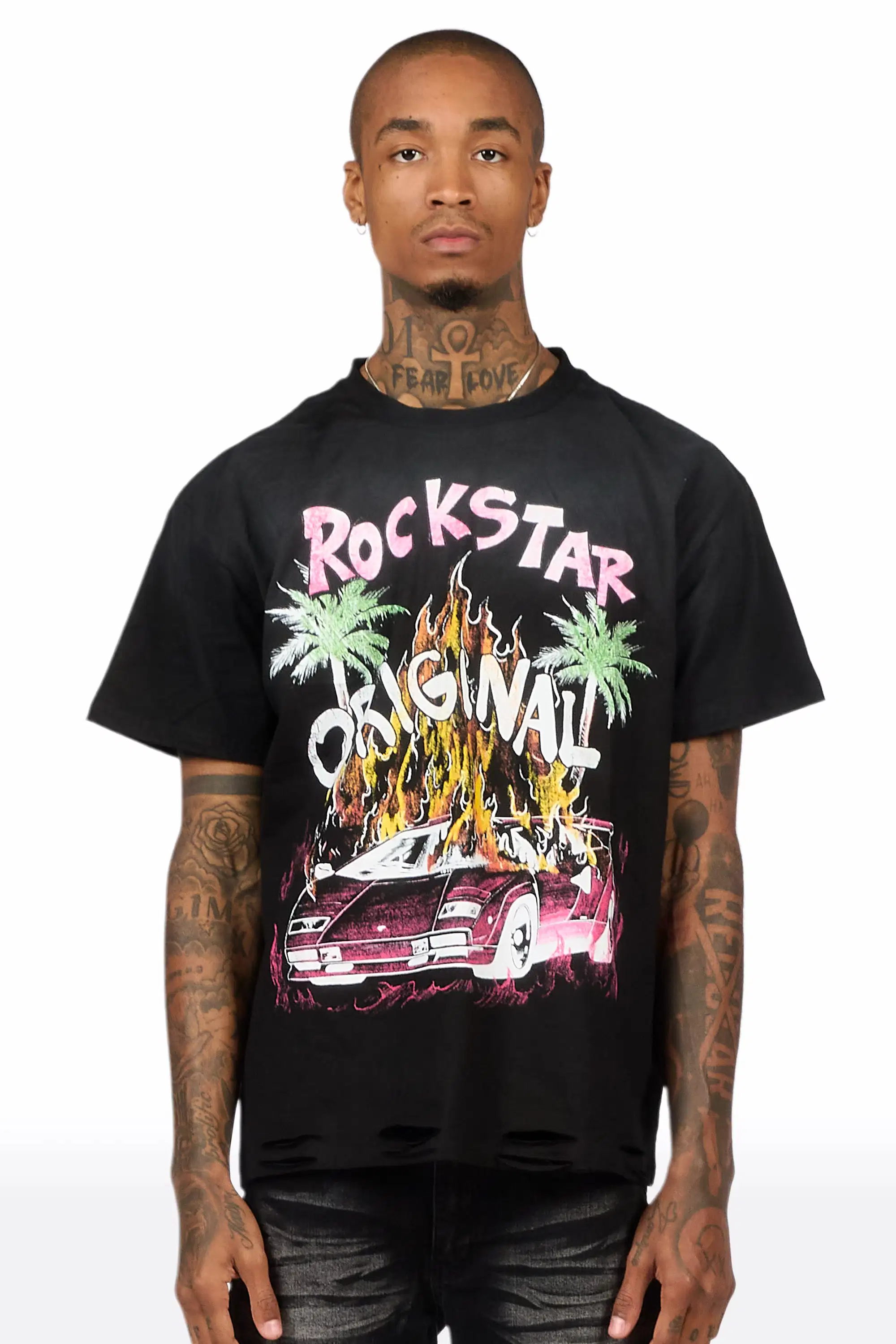 Axrian Black Oversized Graphic T-Shirt - Image 2