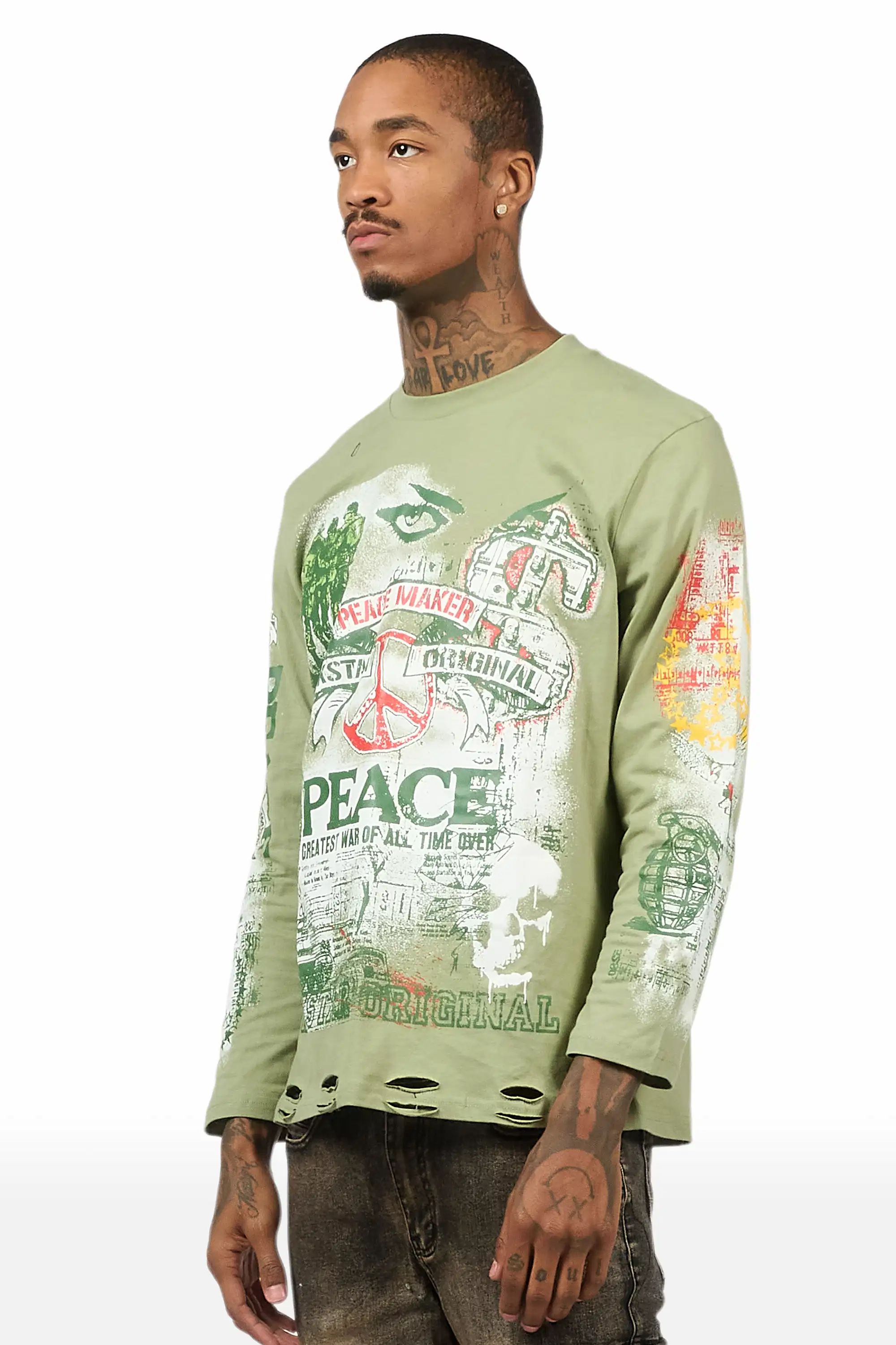 Saeko Olive Long Sleeve Graphic T-Shirt - Image 5