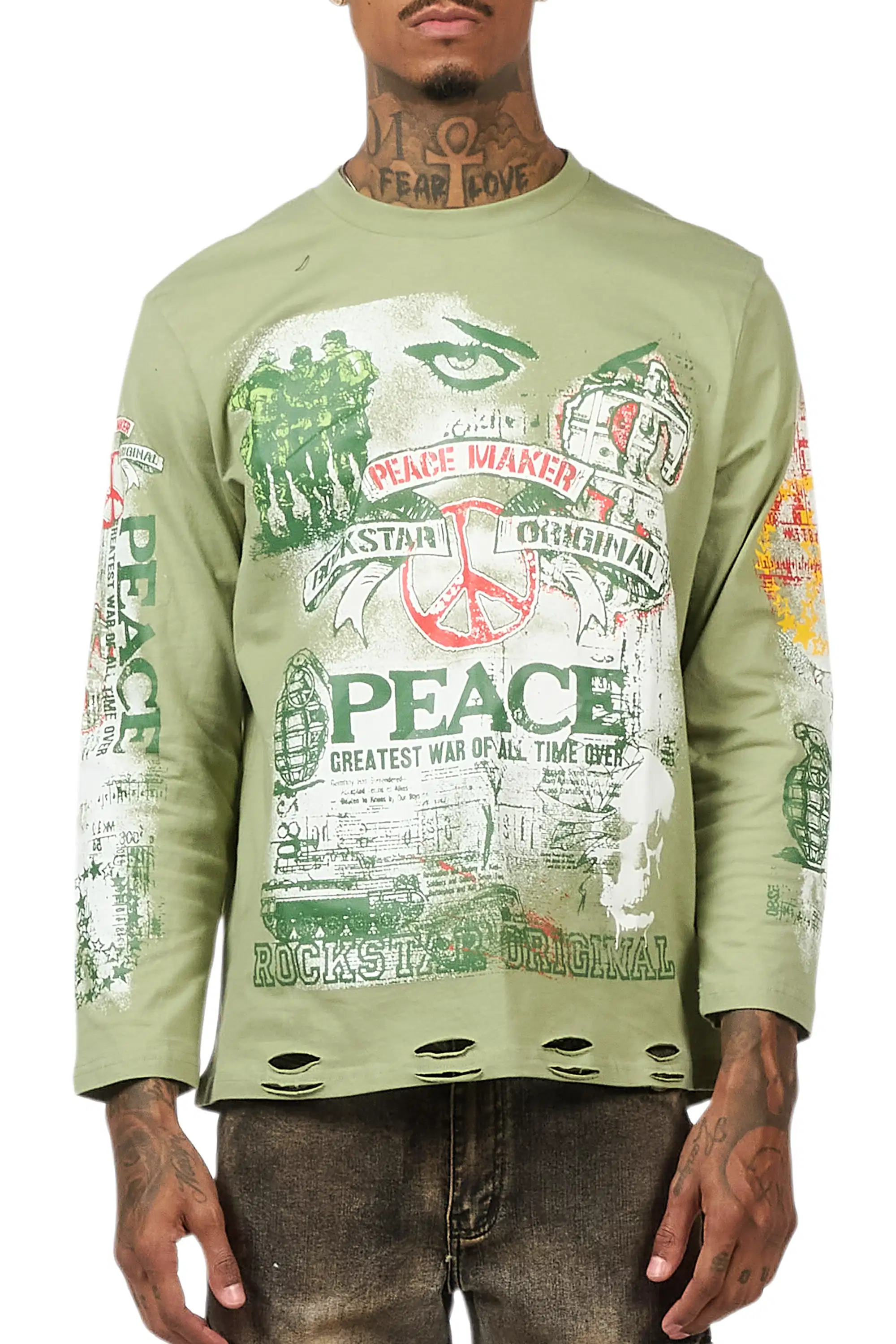 Saeko Olive Long Sleeve Graphic T-Shirt - Image 7