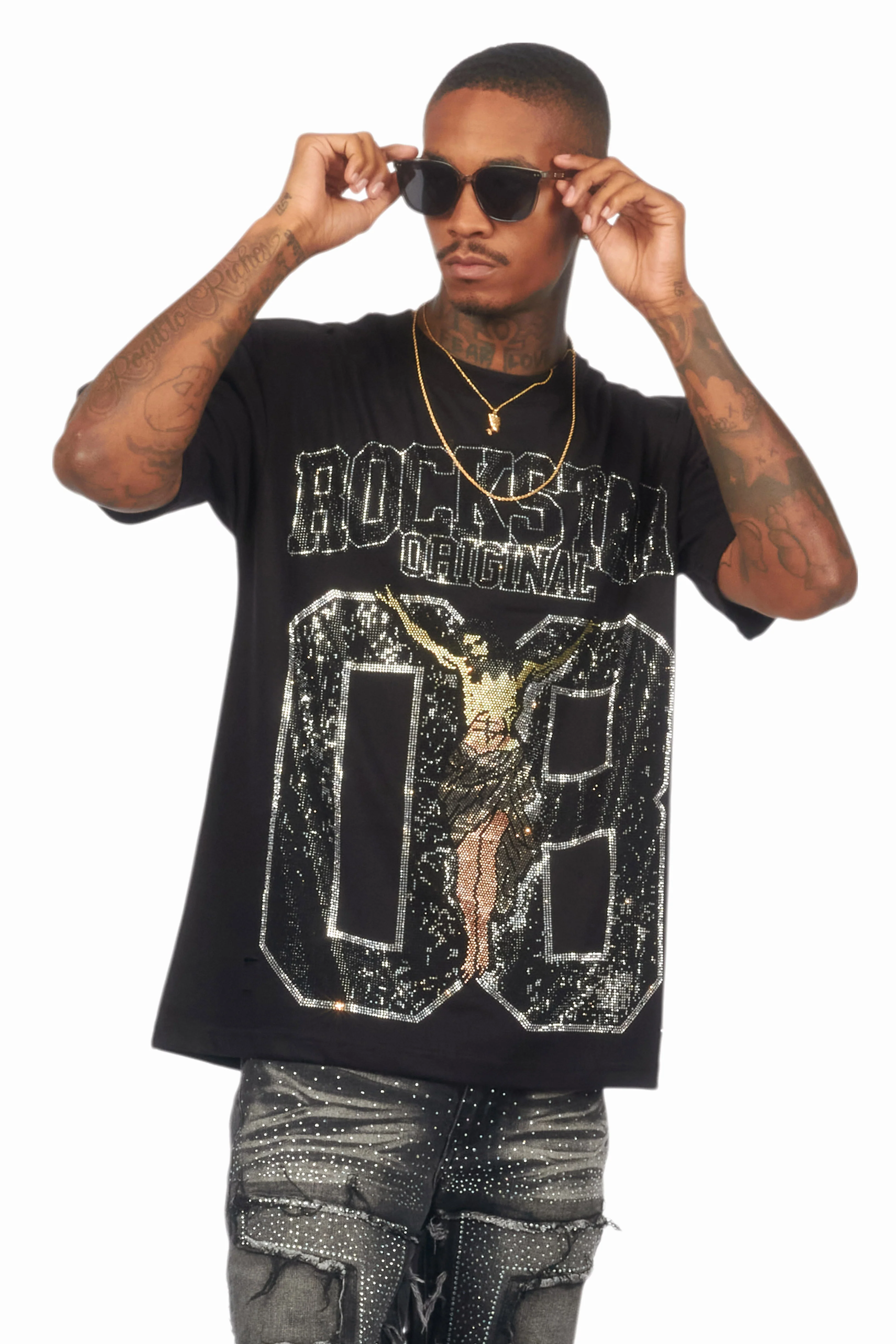 Cavan Black Graphic Rhinestone T-Shirt - Image 3