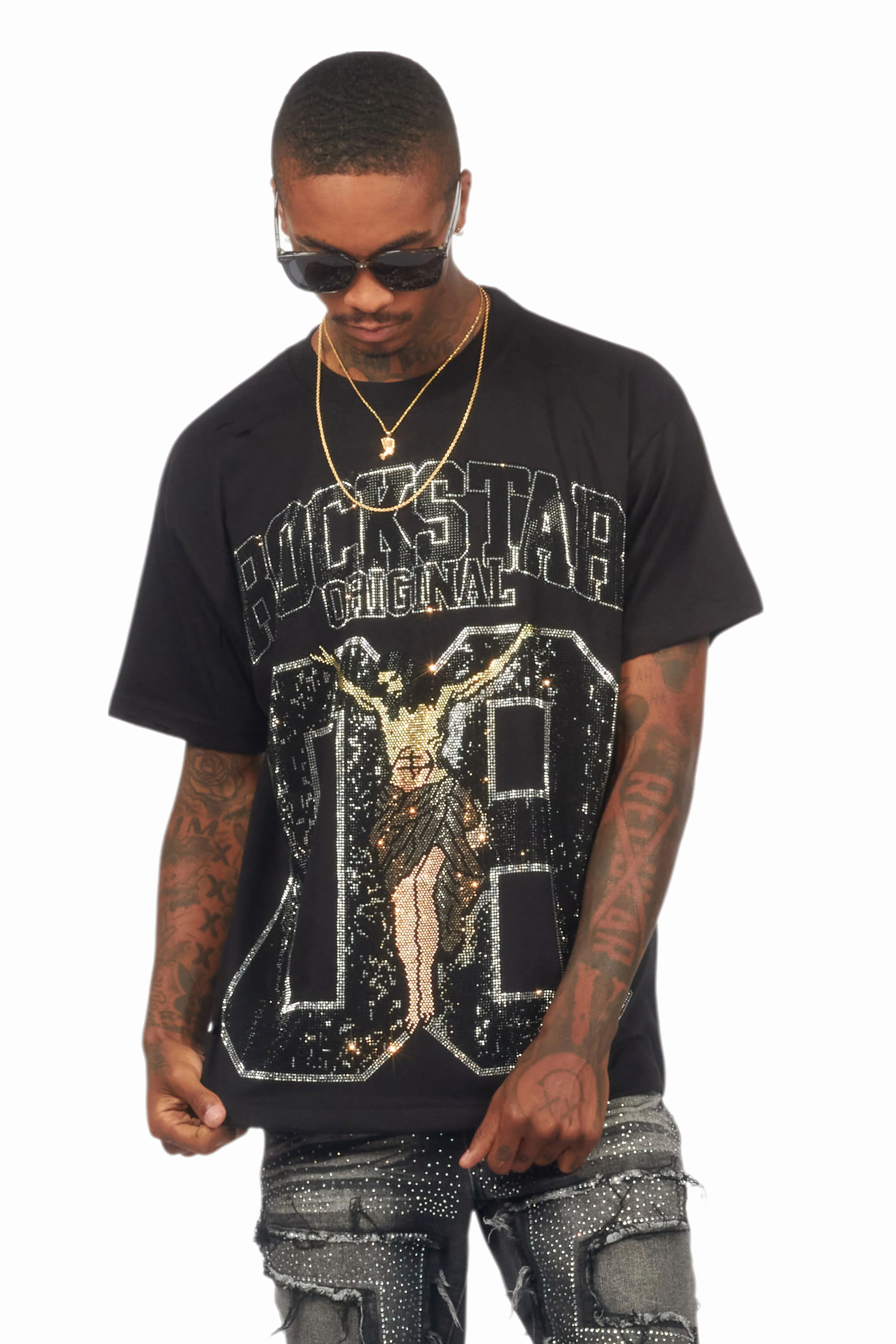Cavan Black Graphic Rhinestone T-Shirt - Image 4