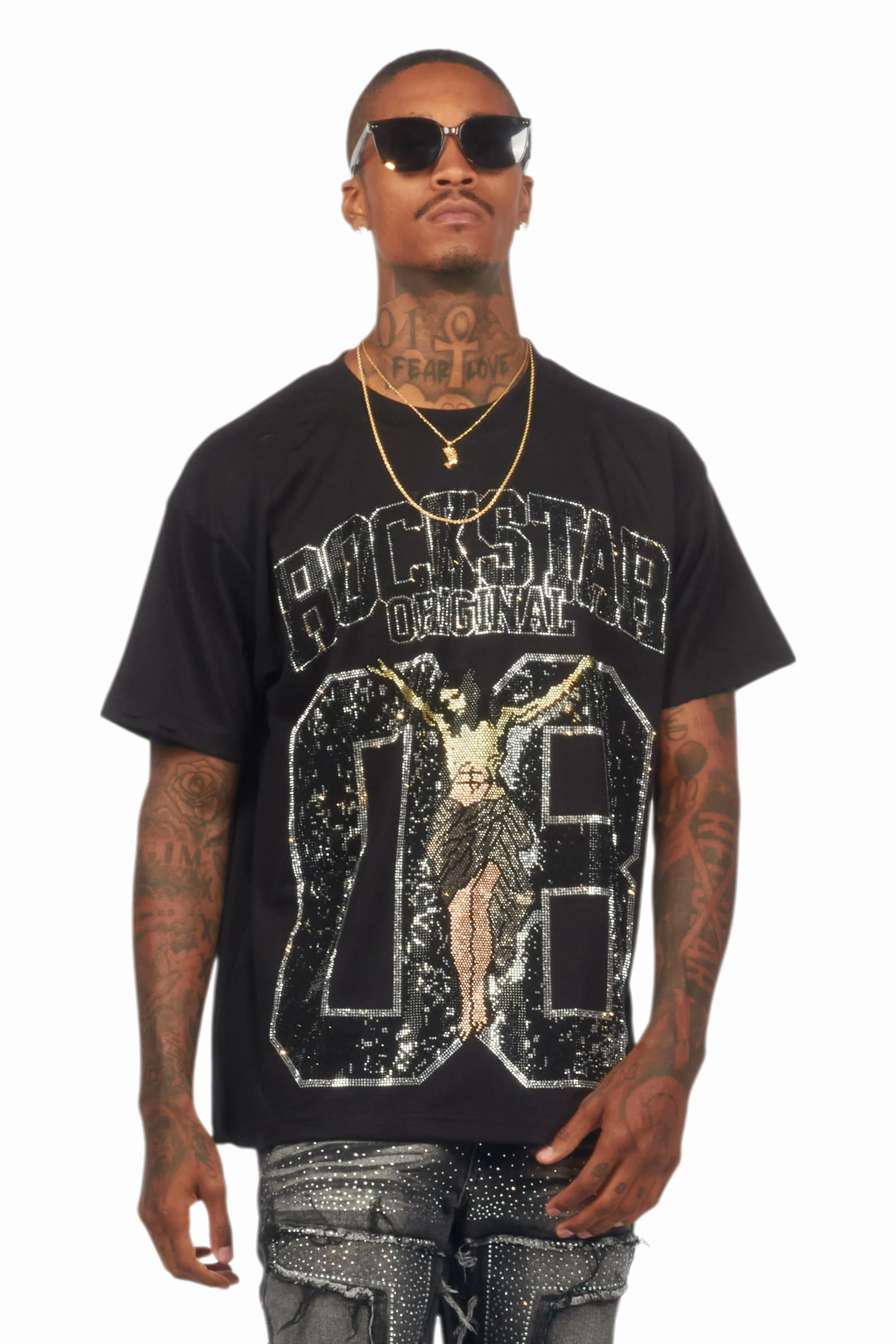 Cavan Black Graphic Rhinestone T-Shirt - Image 6