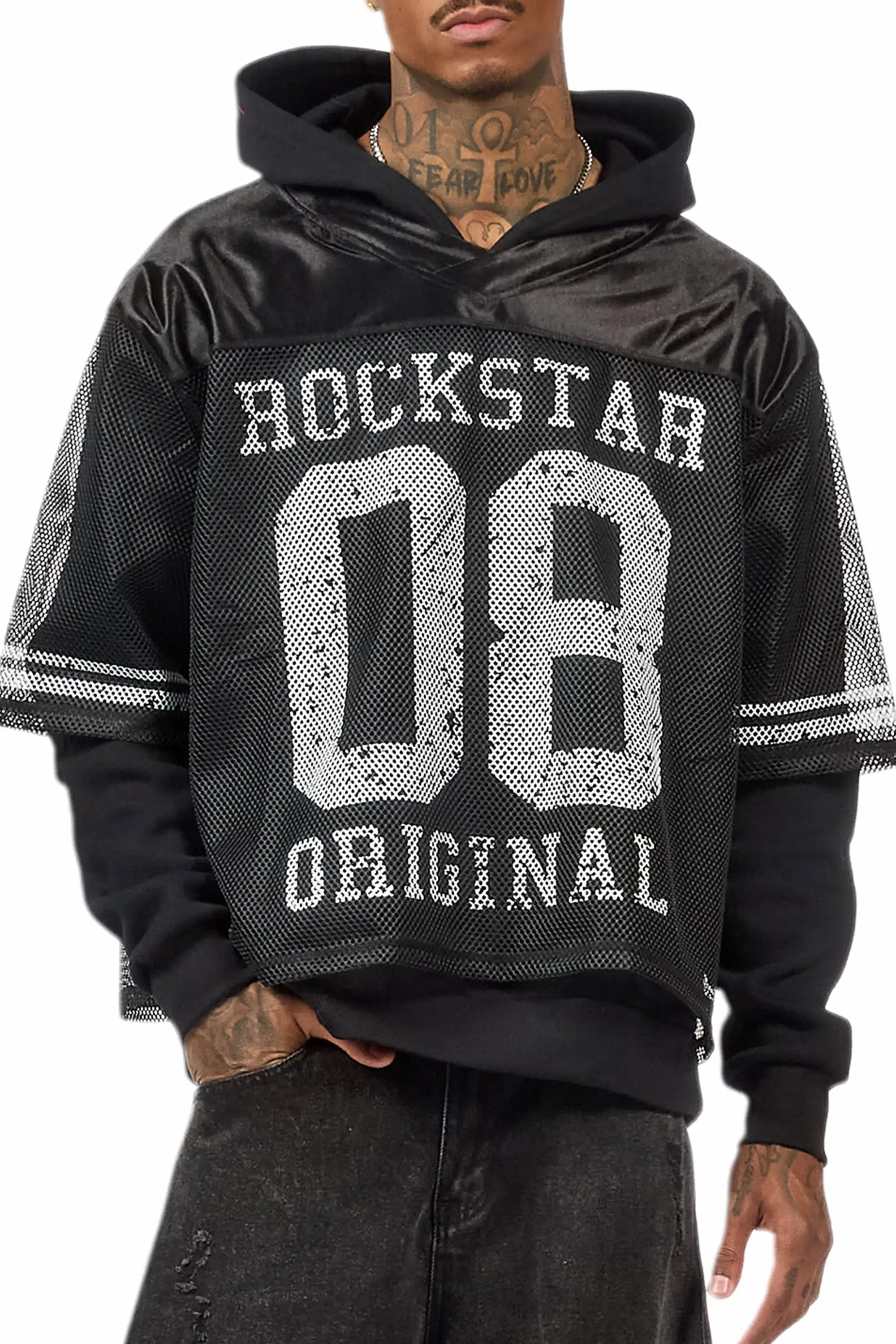 Syncamore Black/White Double Layer Graphic Jersey Hoodie - Image 11