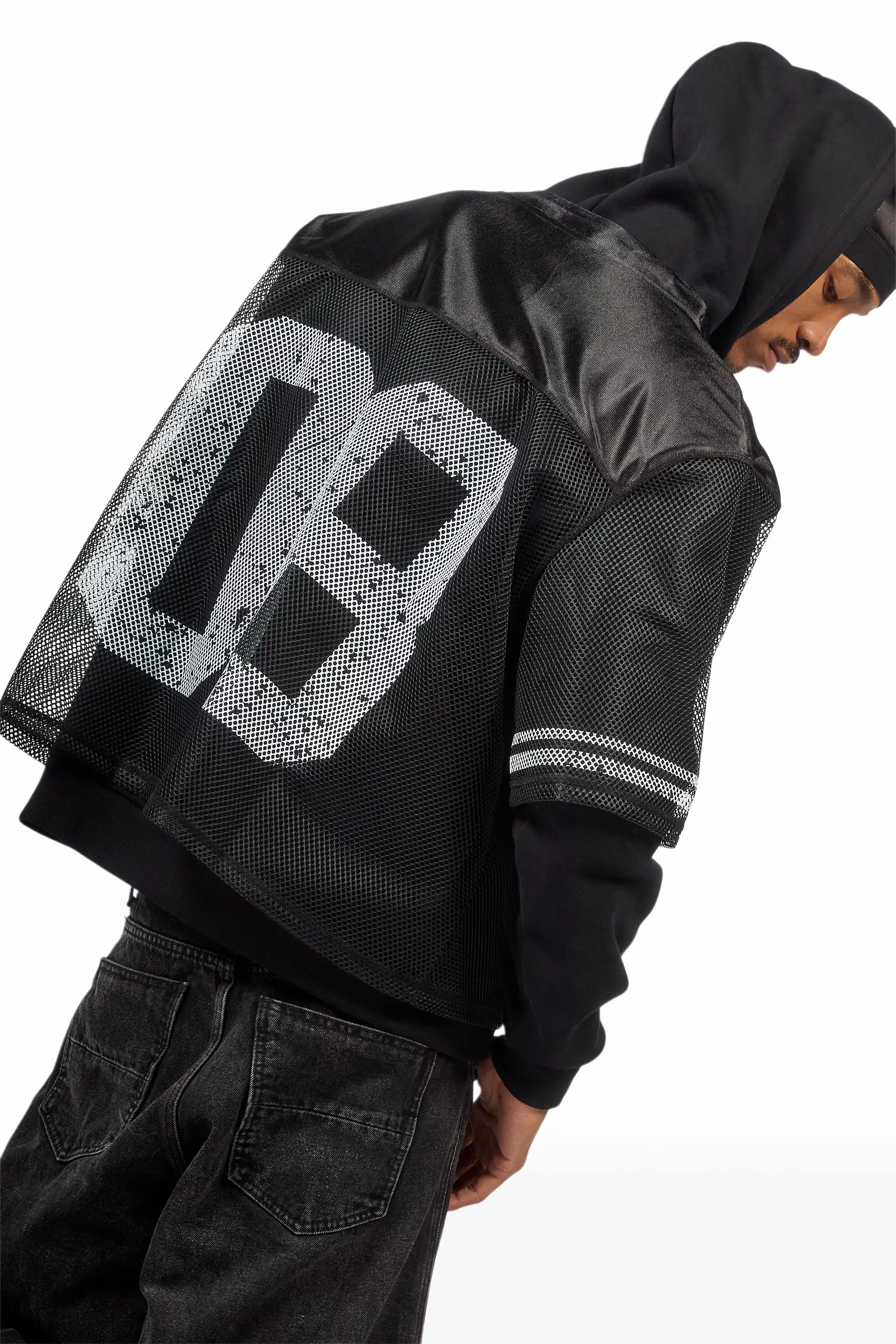 Syncamore Black/White Double Layer Graphic Jersey Hoodie - Image 3