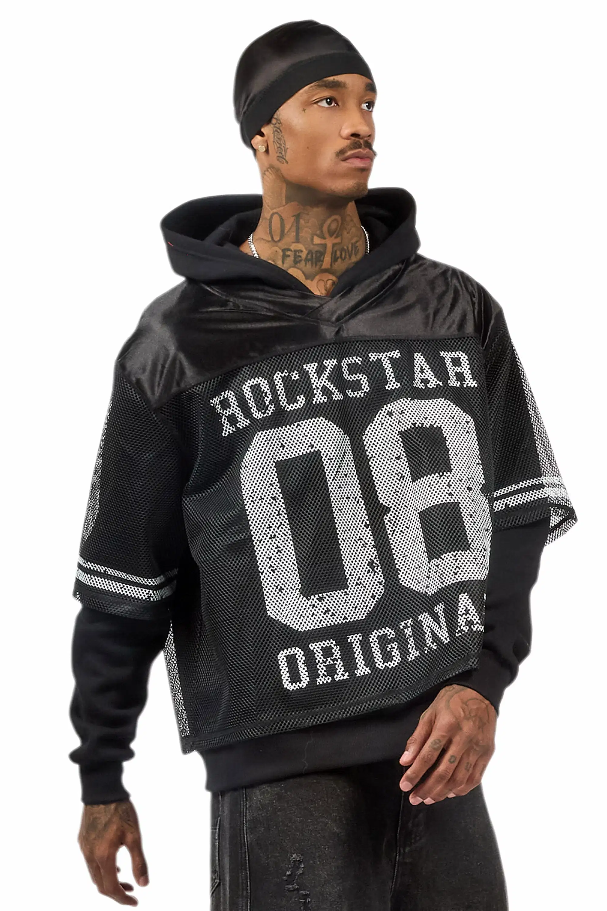 Syncamore Black/White Double Layer Graphic Jersey Hoodie - Image 6