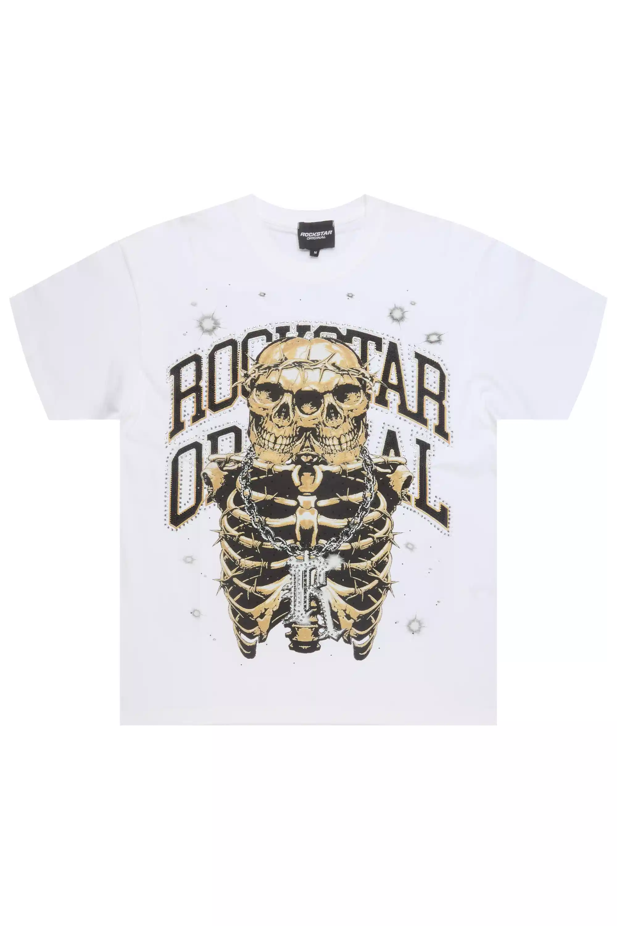 Krock White Graphic Rhinestone T-Shirt - Image 2