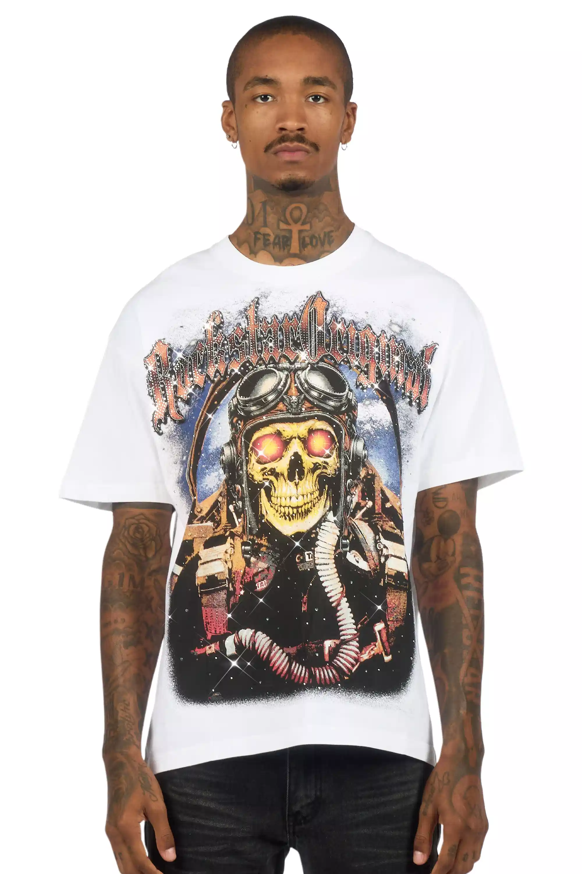 Airhart White Graphic Rhinestone T-Shirt - Image 2