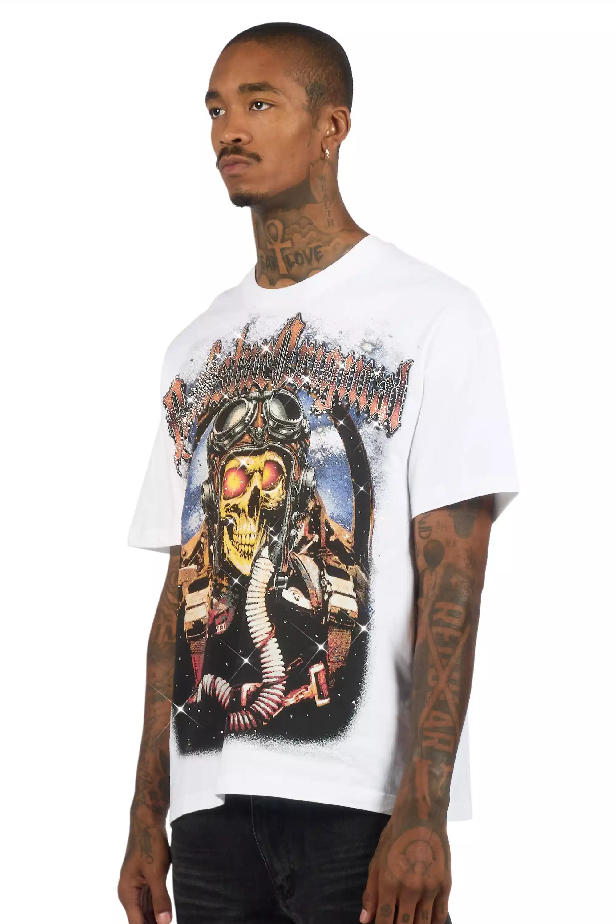 Airhart White Graphic Rhinestone T-Shirt - Image 5