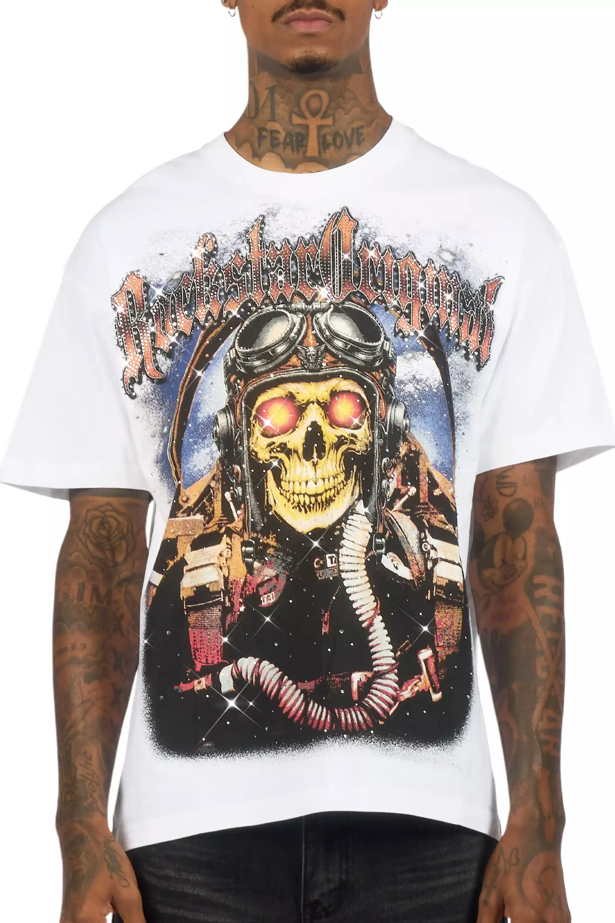 Airhart White Graphic Rhinestone T-Shirt - Image 6