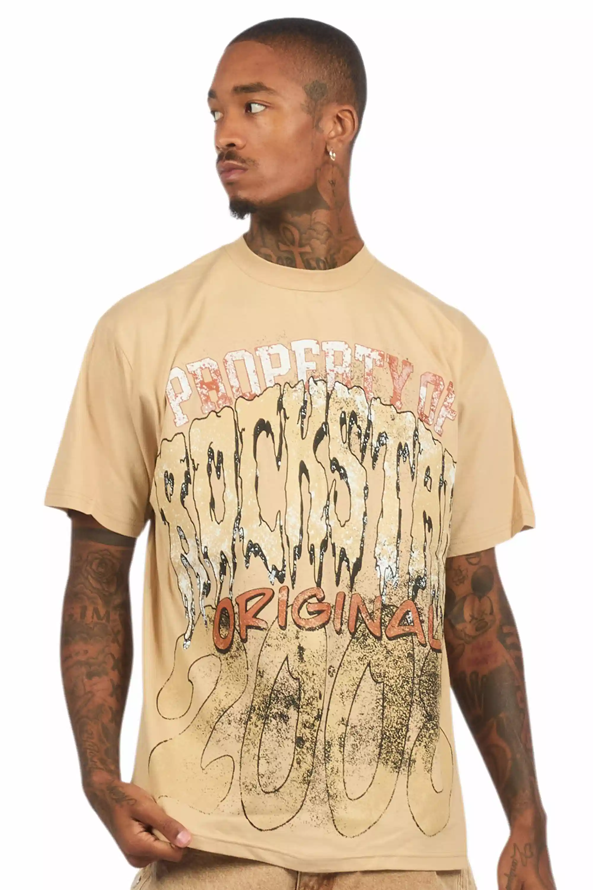 Raezion Beige/Brown Oversized Graphic T-Shirt - Image 5