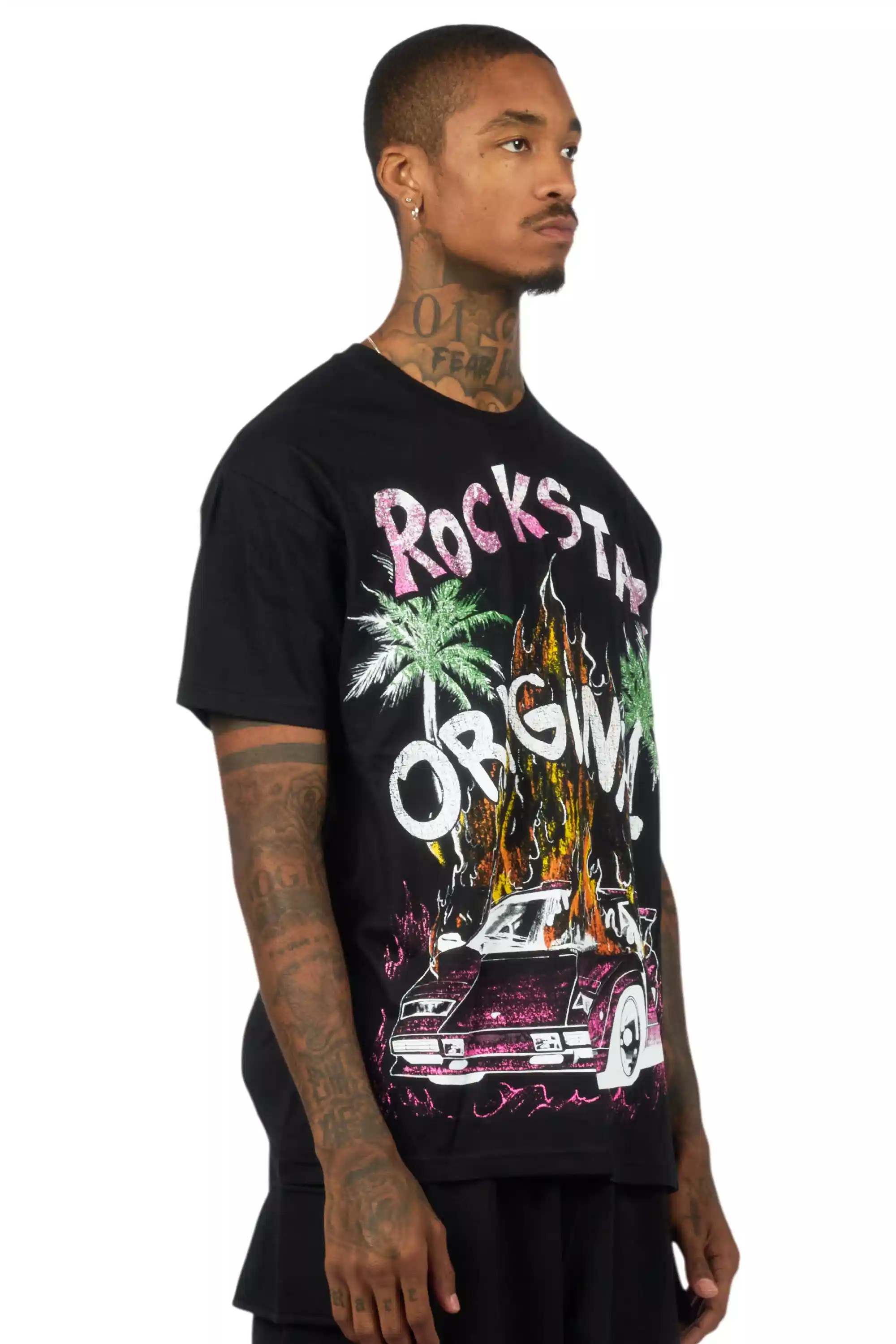 Axrian Black/Pink Oversized Graphic T-Shirt - Image 3