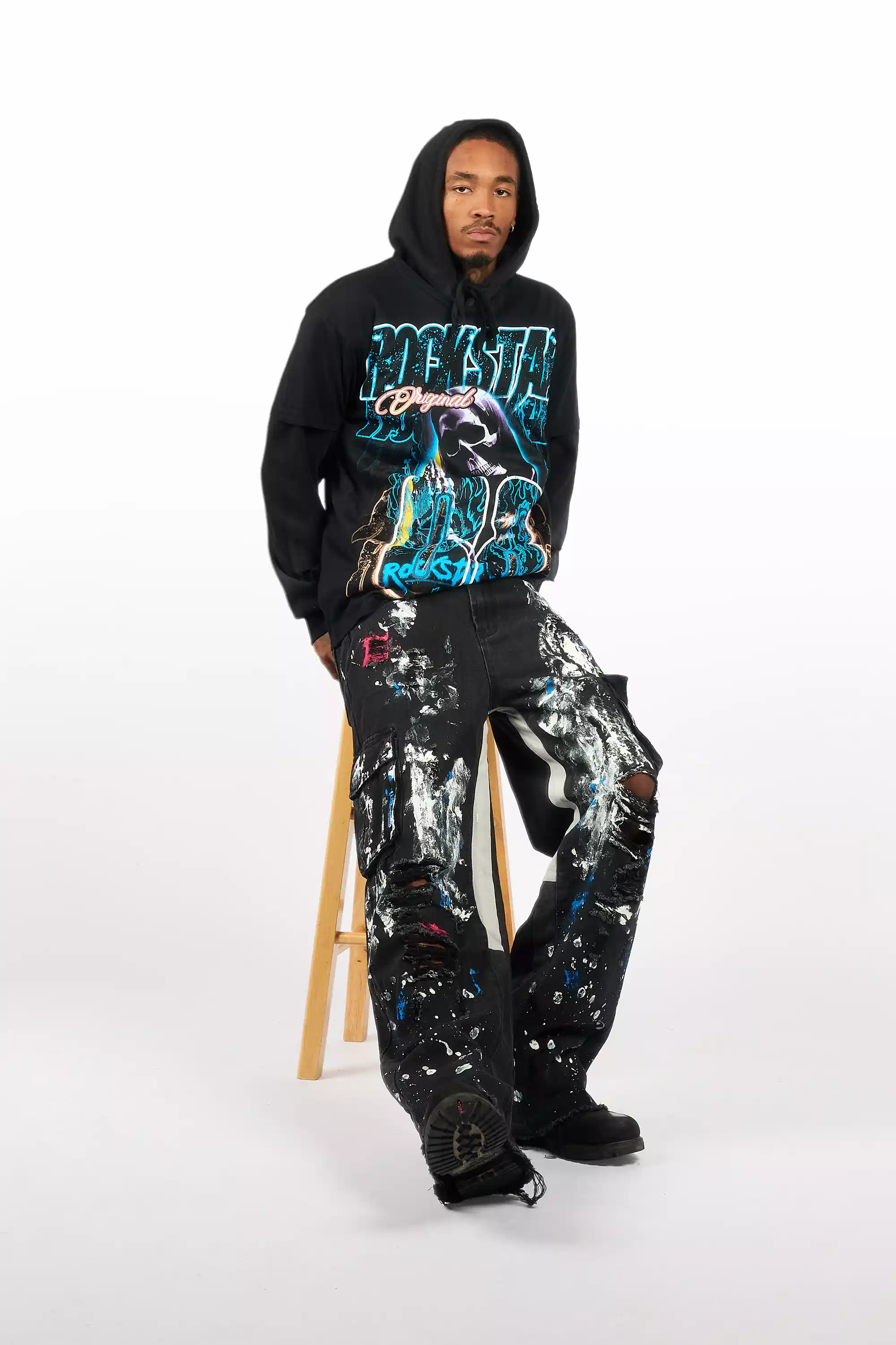 Kruz Black/Blue Oversized Graphic T-Shirt - Image 2