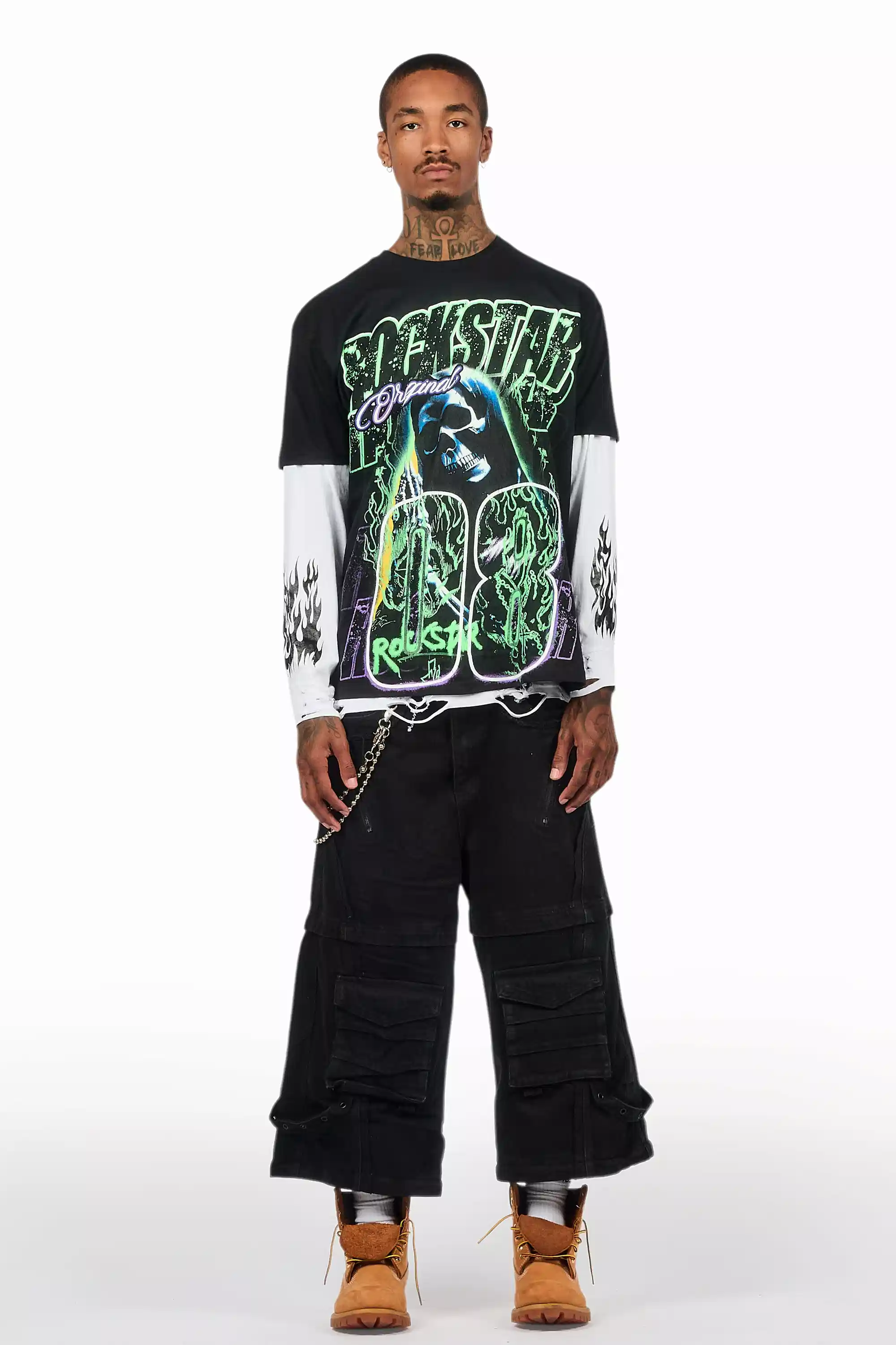 Kruz Black/Green Oversized Graphic T-Shirt - Image 3