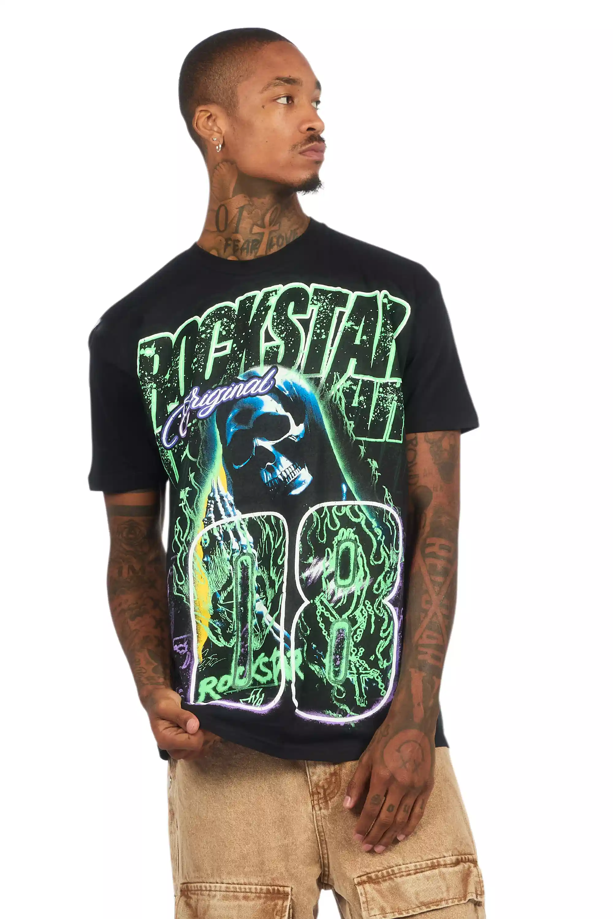 Kruz Black/Green Oversized Graphic T-Shirt - Image 5