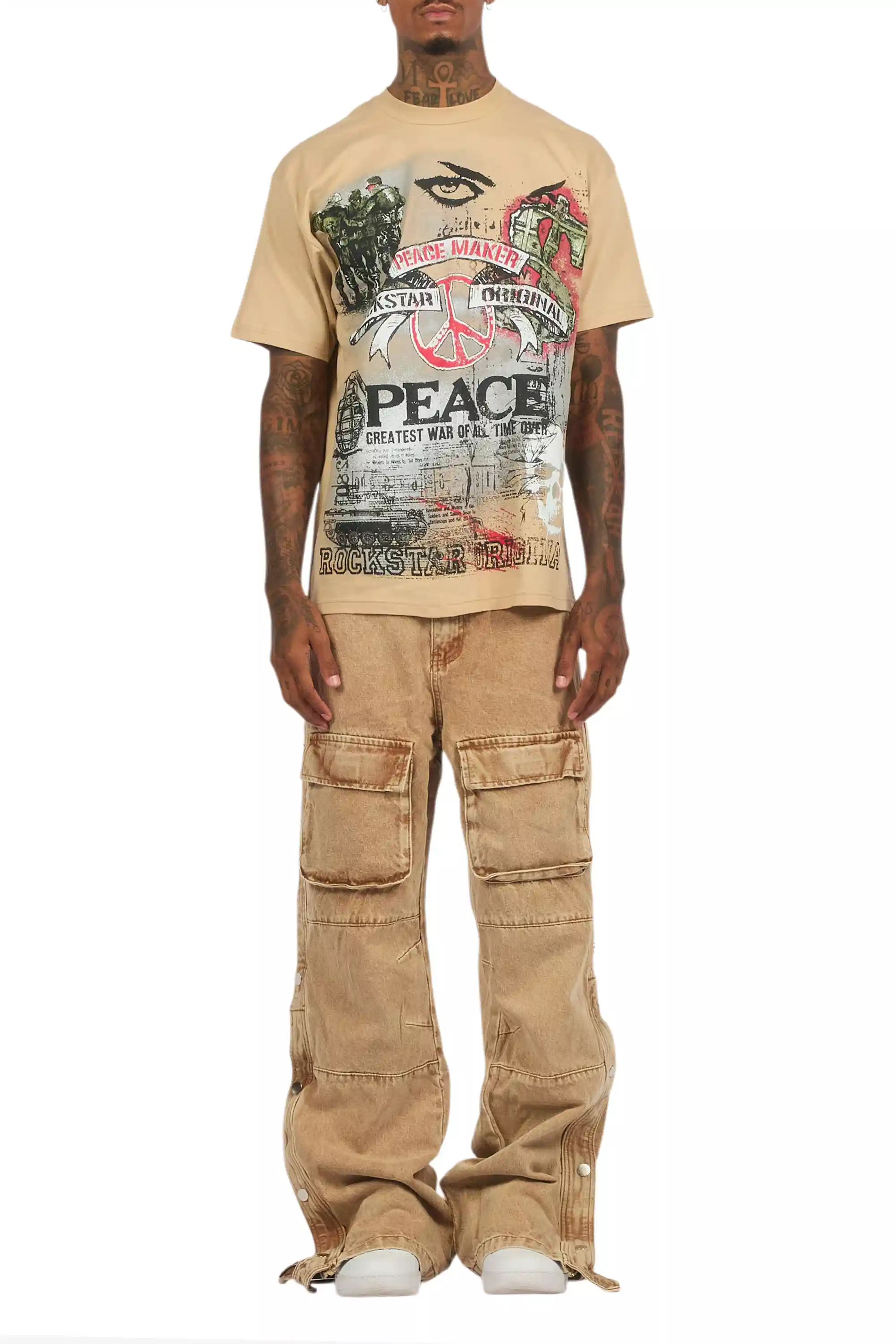 Saeko Beige Oversized Graphic T-Shirt - Image 9