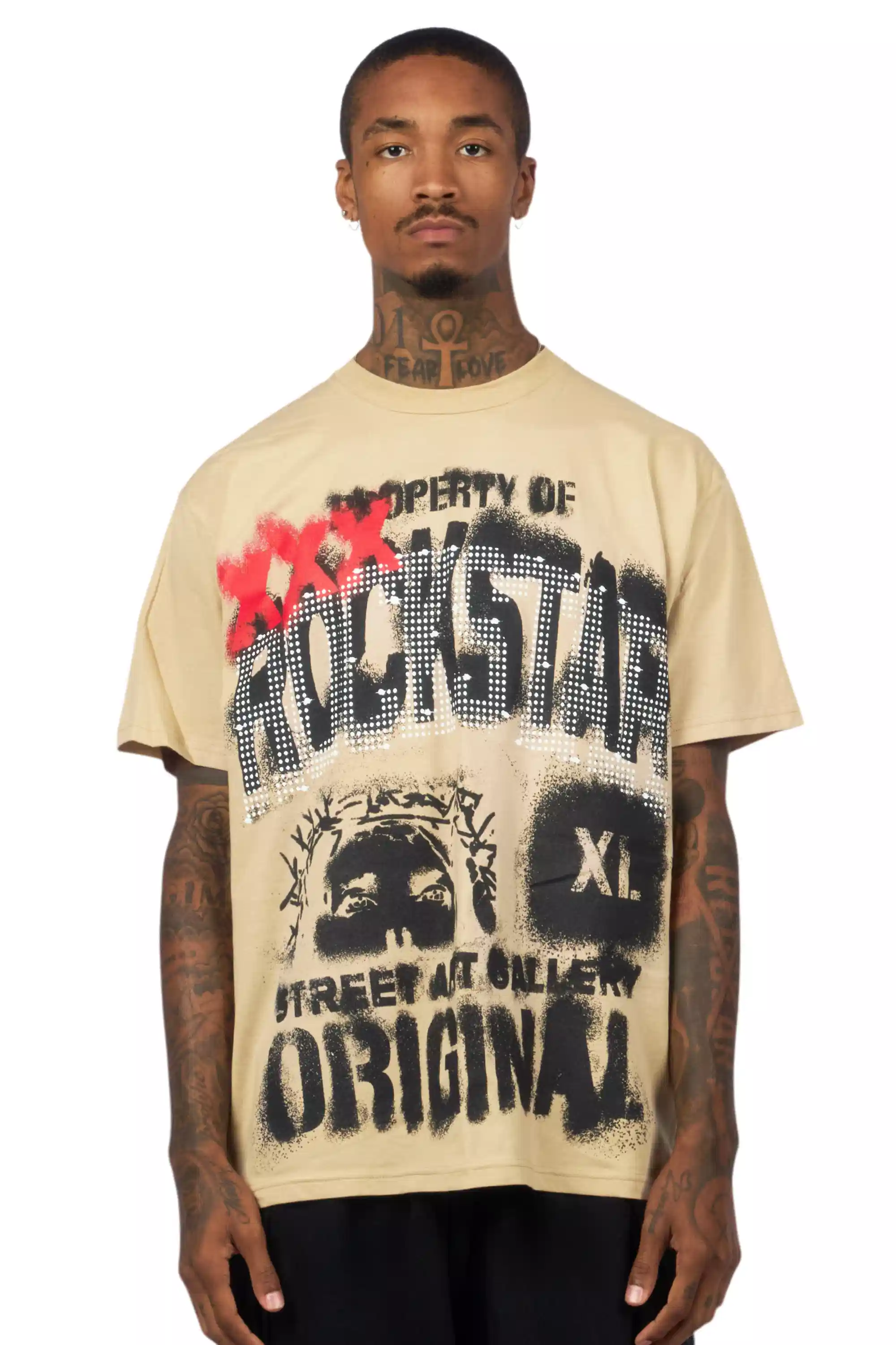 Kyo Beige/Black Oversized Graphic T-Shirt - Image 2