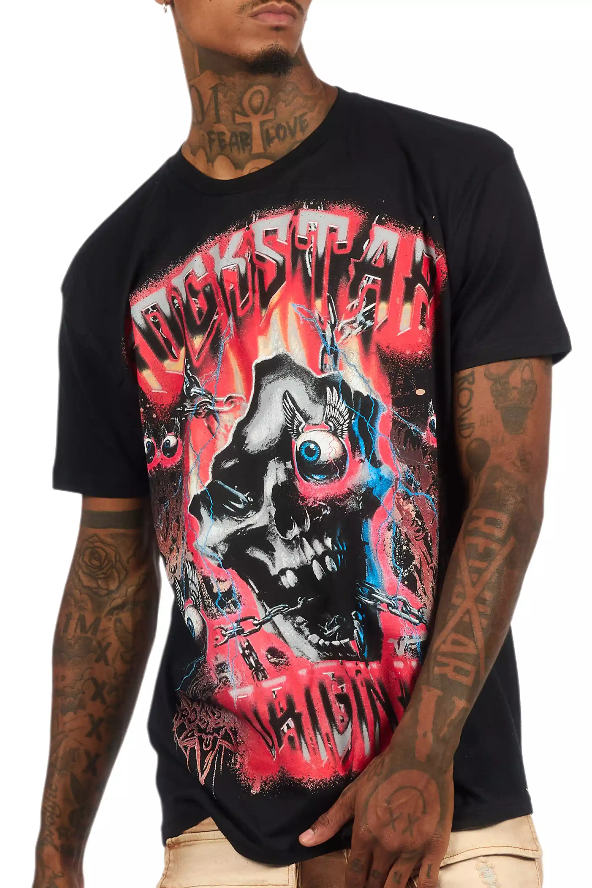 Styx Black/Red Oversized Graphic T-Shirt - Image 4