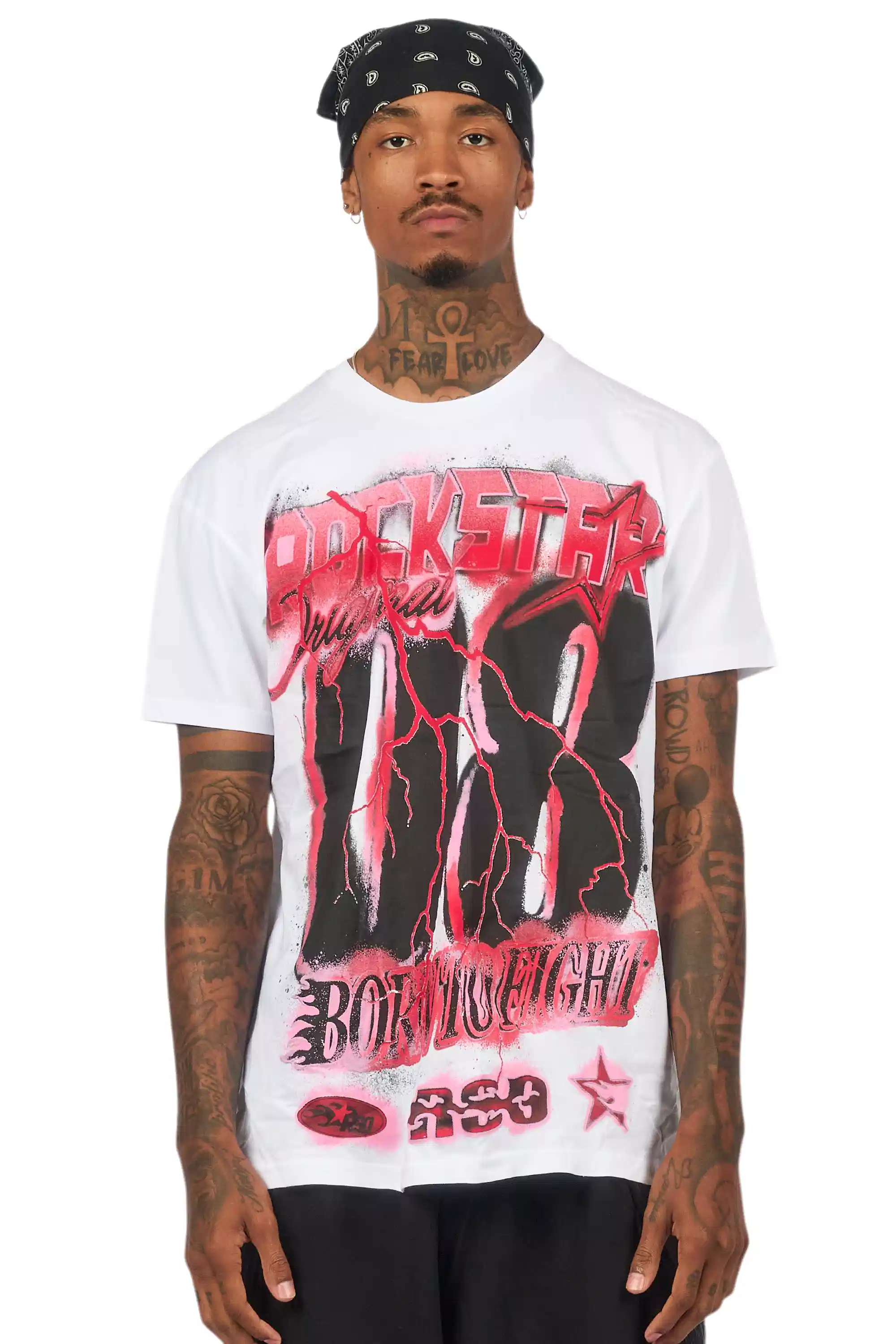 Vaelox White/Red Oversized Graphic T-Shirt - Image 2