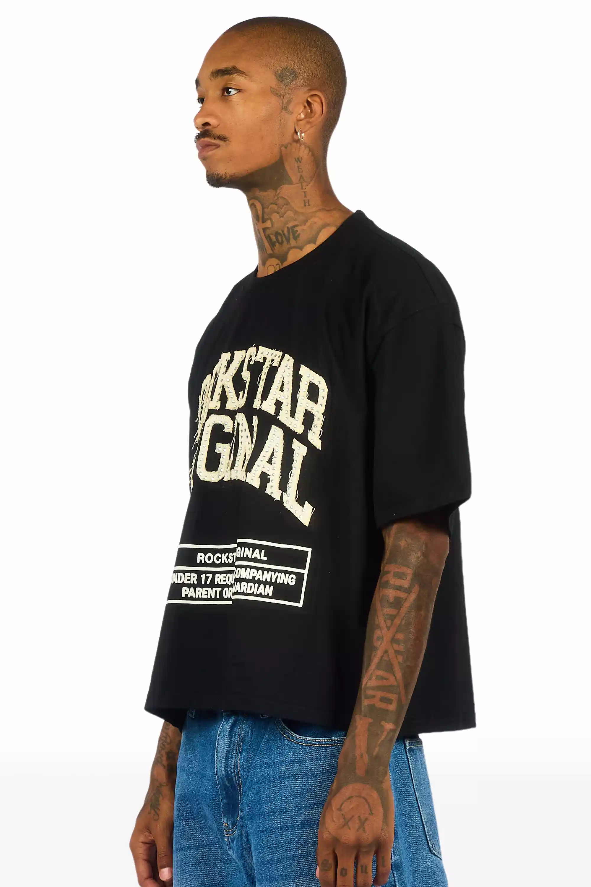 Tracy Black Rhinestone Boxy Crop T-Shirt - Image 4