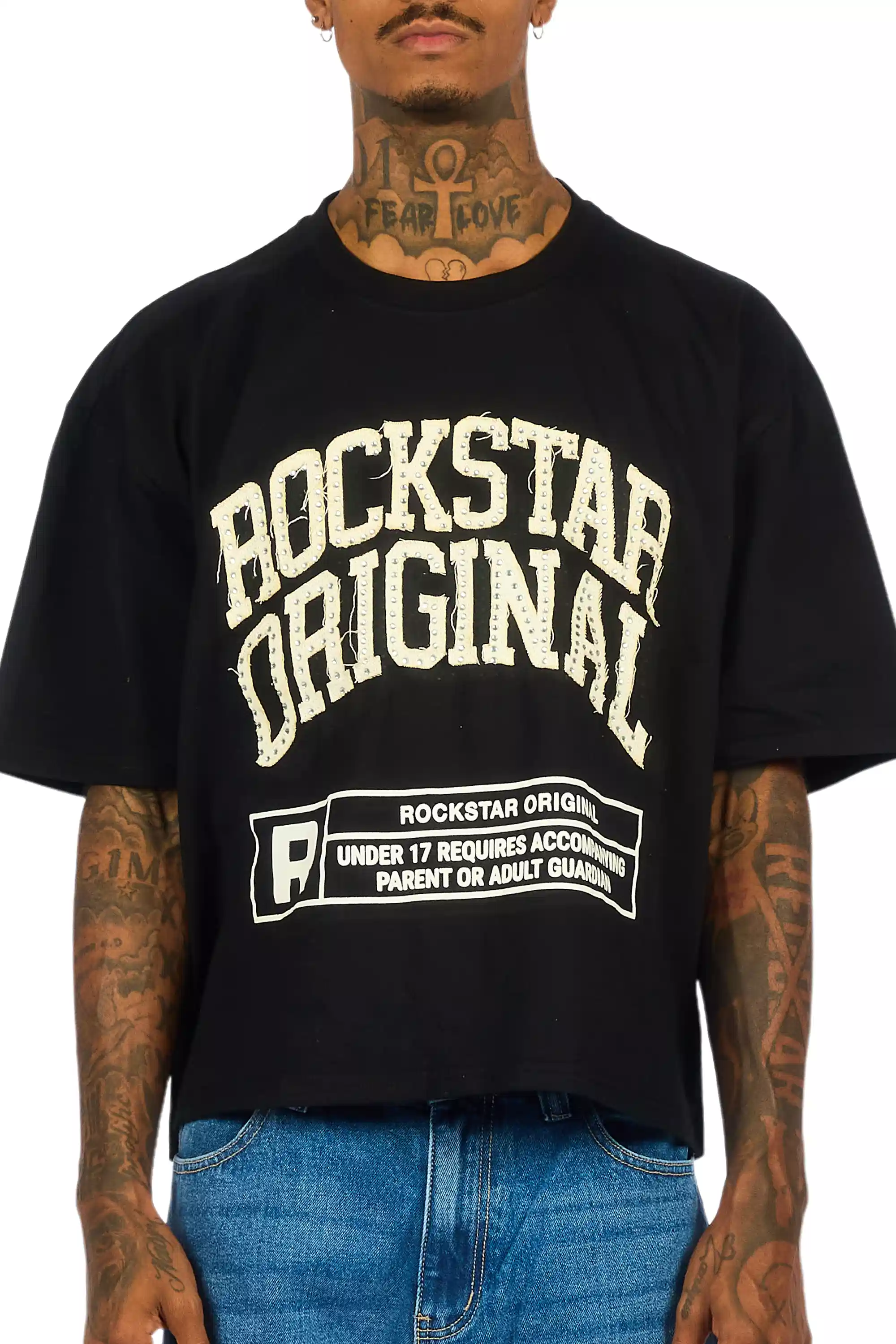 Tracy Black Rhinestone Boxy Crop T-Shirt - Image 6