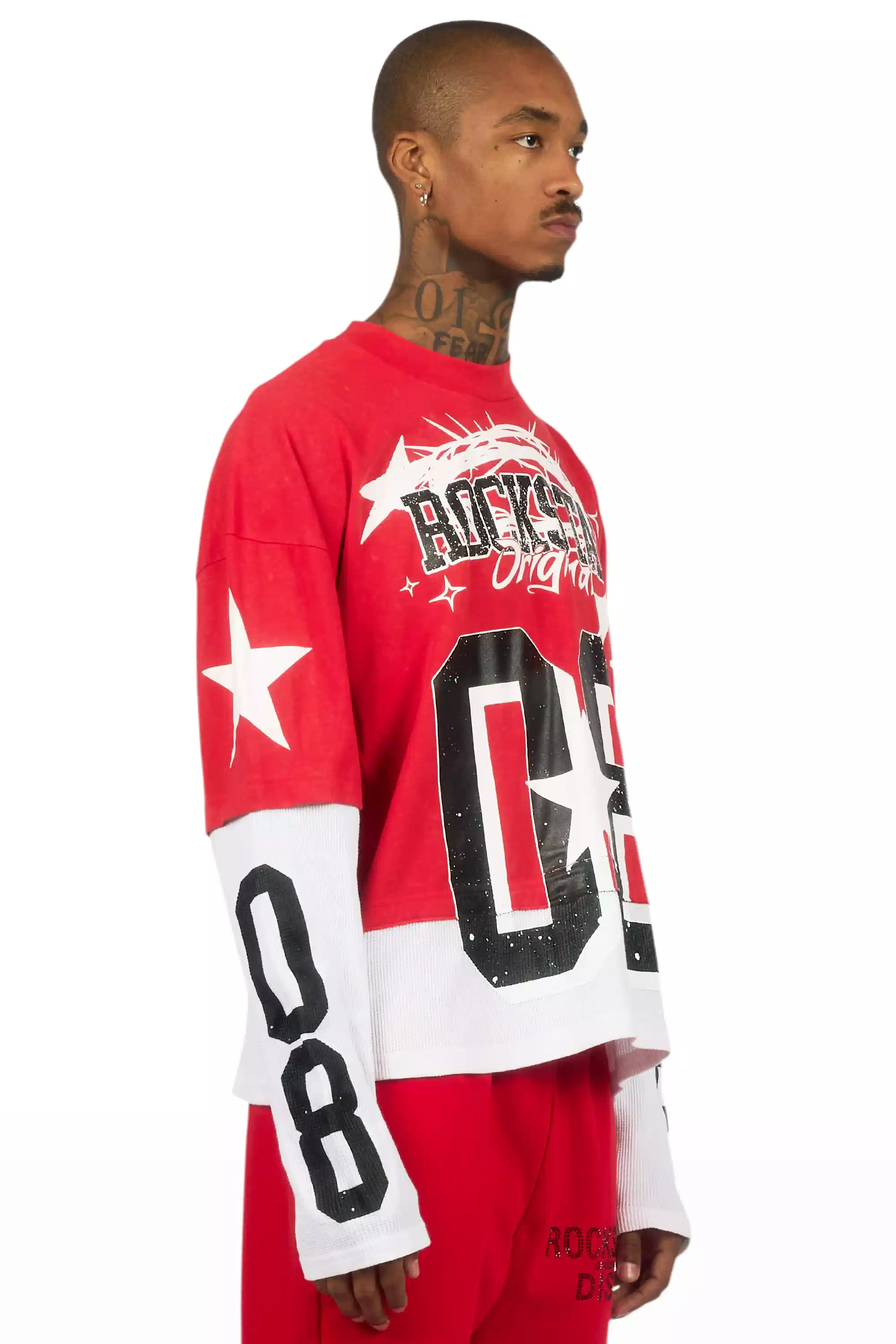 Allstar Red/White Boxy Crop Double Layer Tee - Image 3