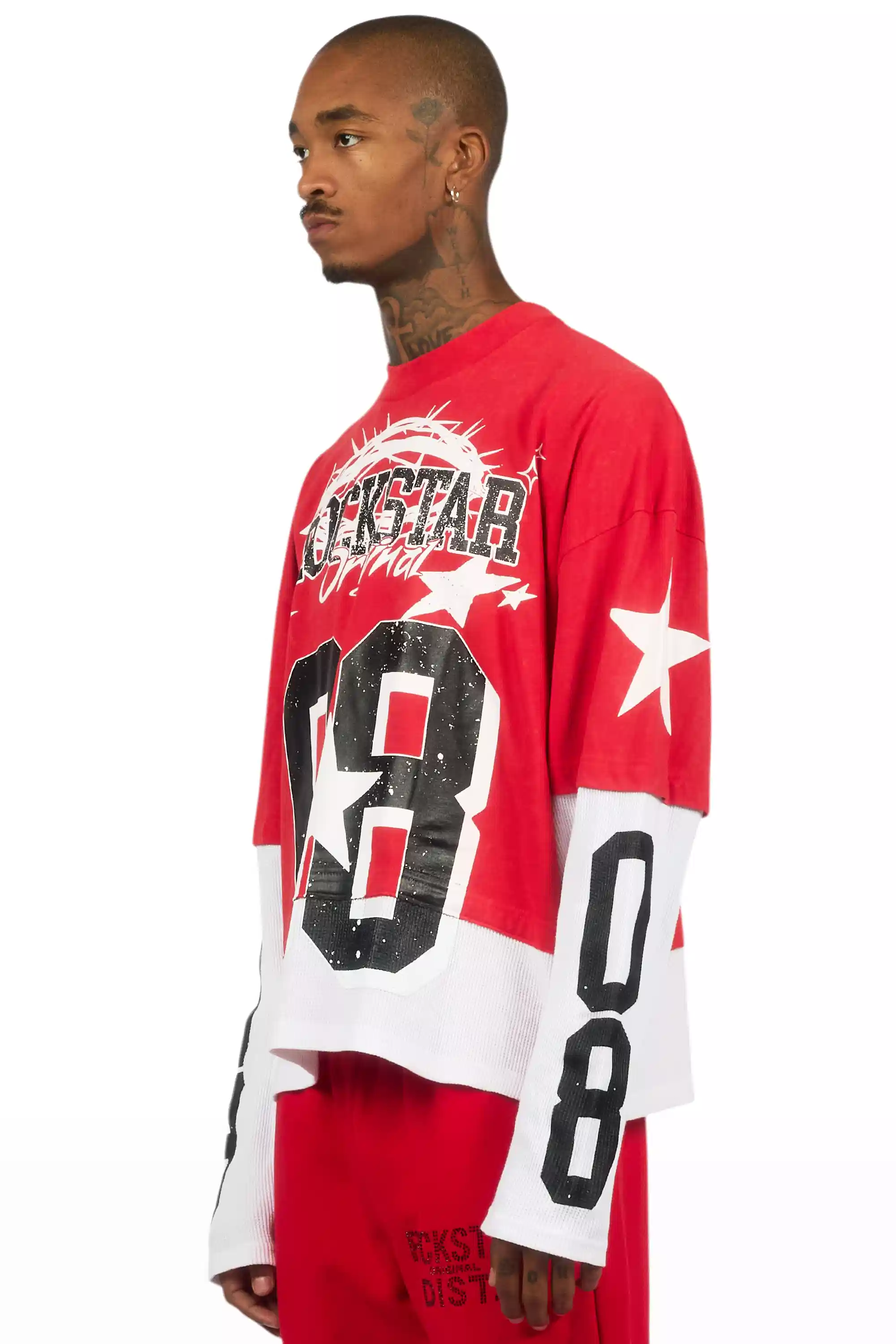 Allstar Red/White Boxy Crop Double Layer Tee - Image 4