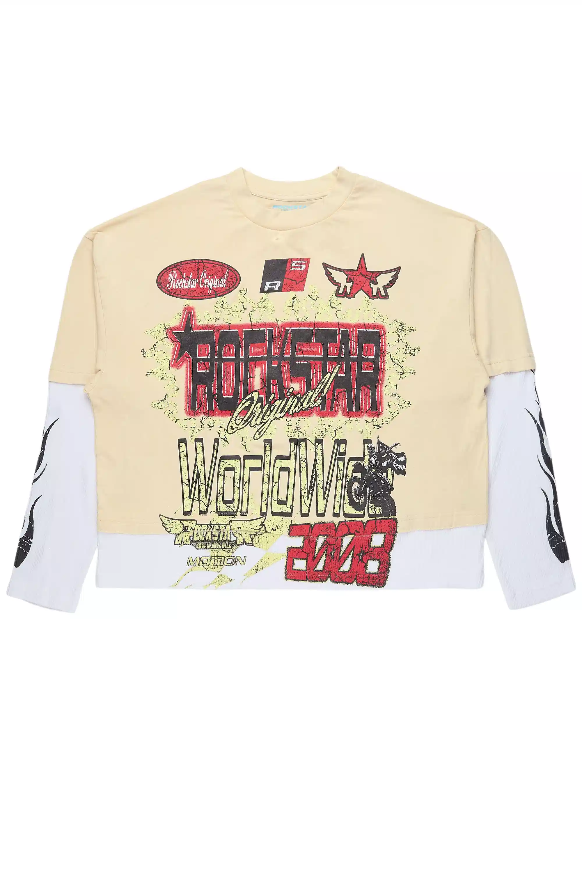 Deangelo Beige/Red Boxy Crop Double Layer Tee