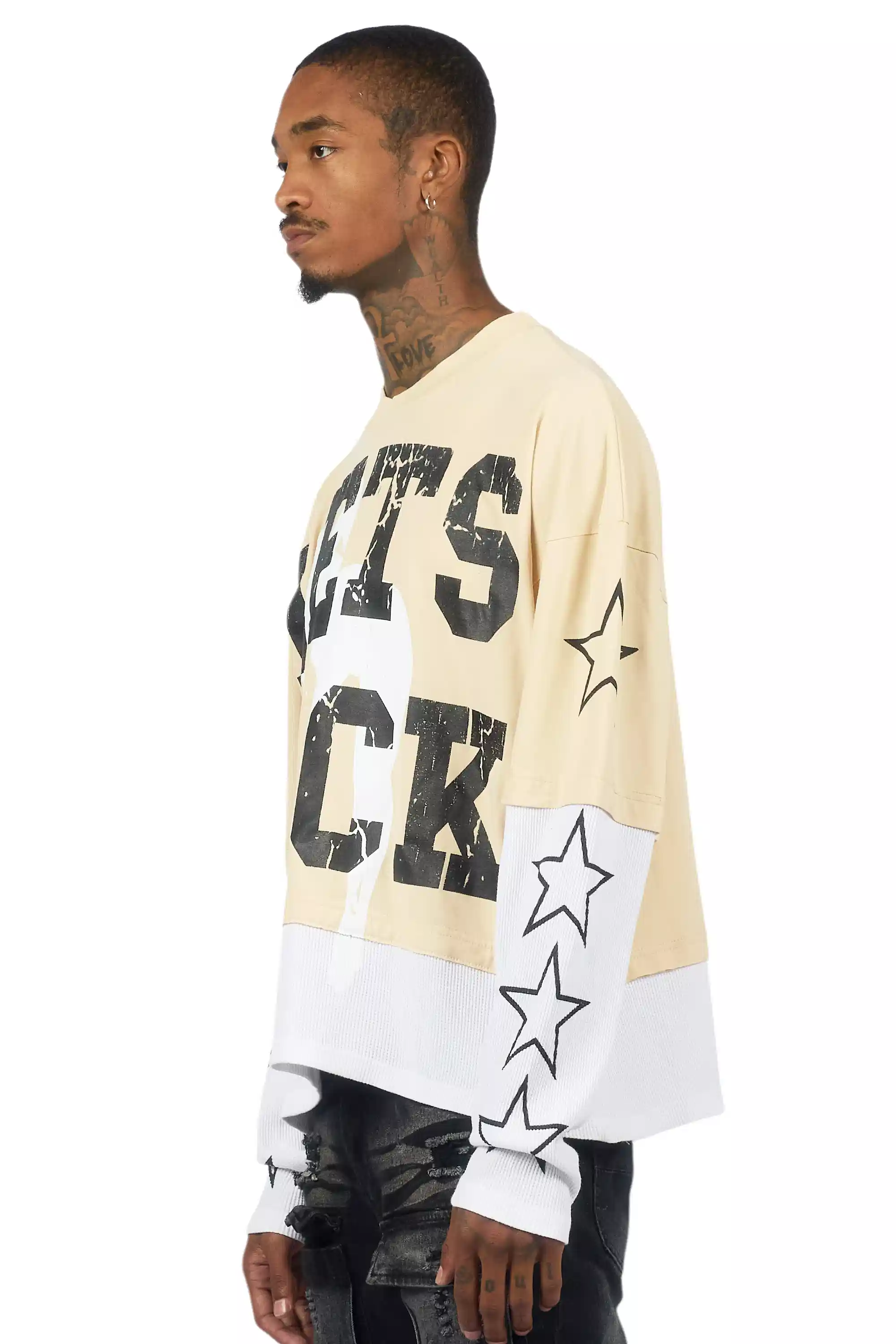 Pacino Beige/Black Boxy Crop Double Layer Tee - Image 4