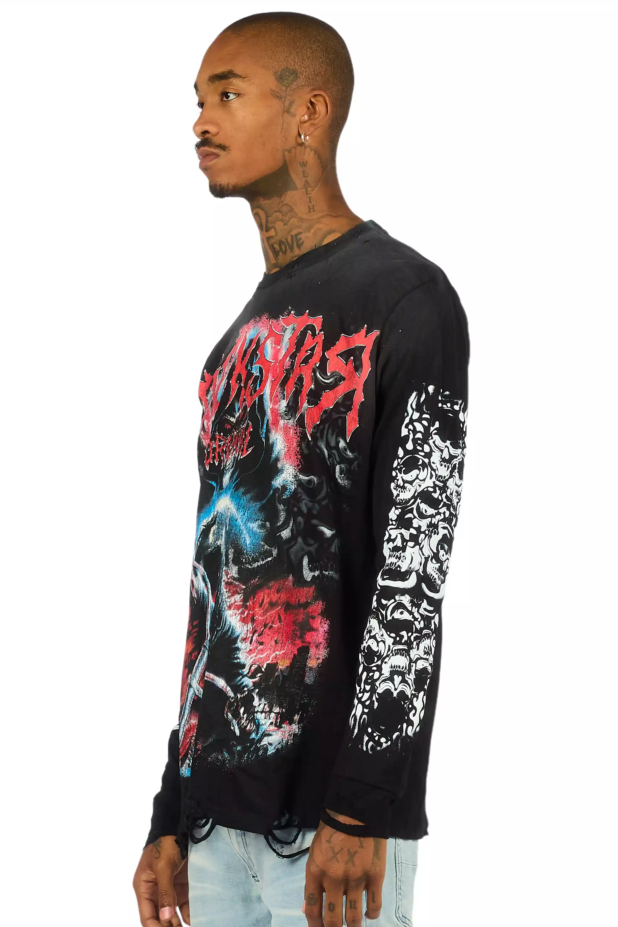 Dravon Black Long Sleeve Graphic T-Shirt - Image 4