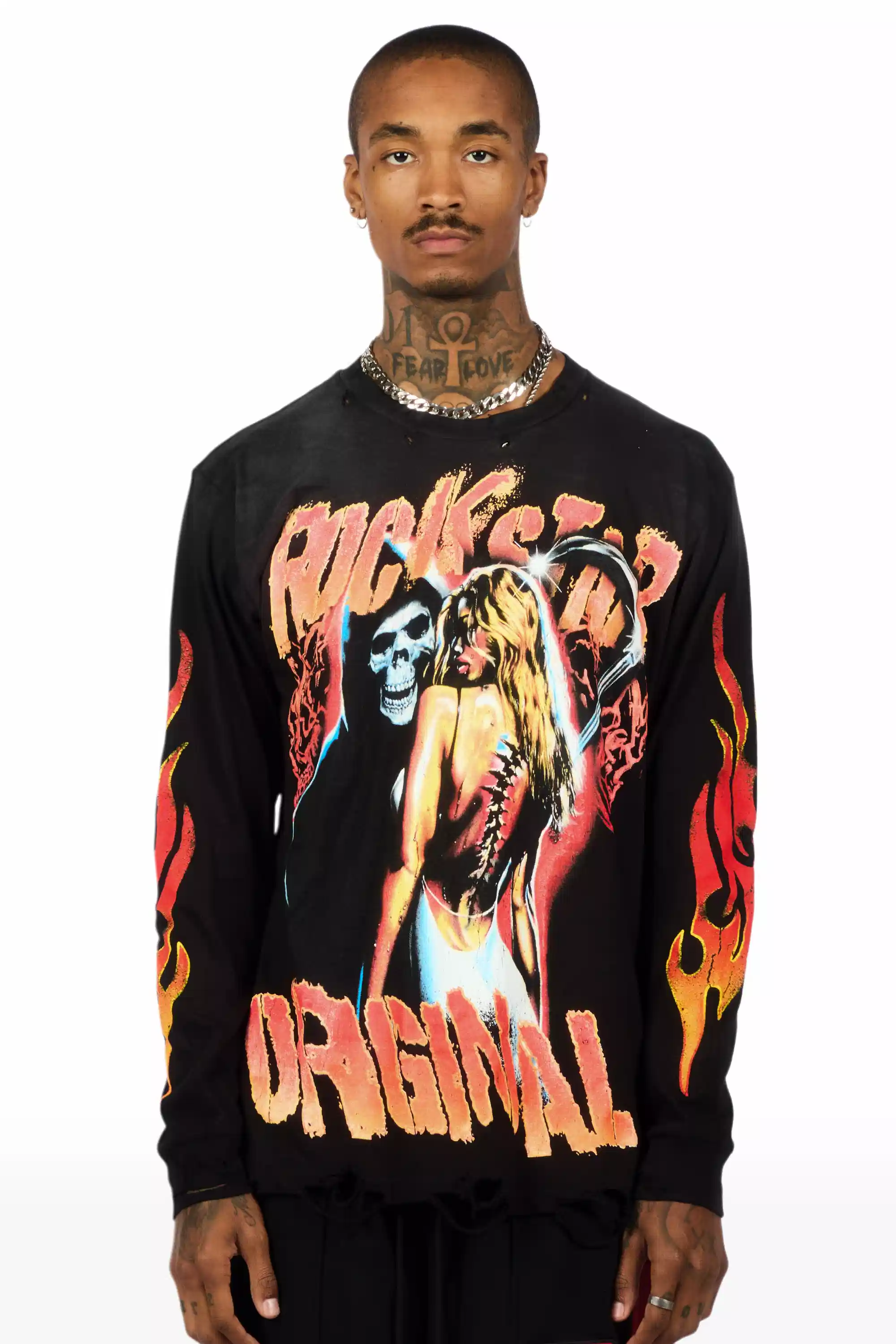 Zo Black/Orange Long Sleeve Graphic T-Shirt - Image 5
