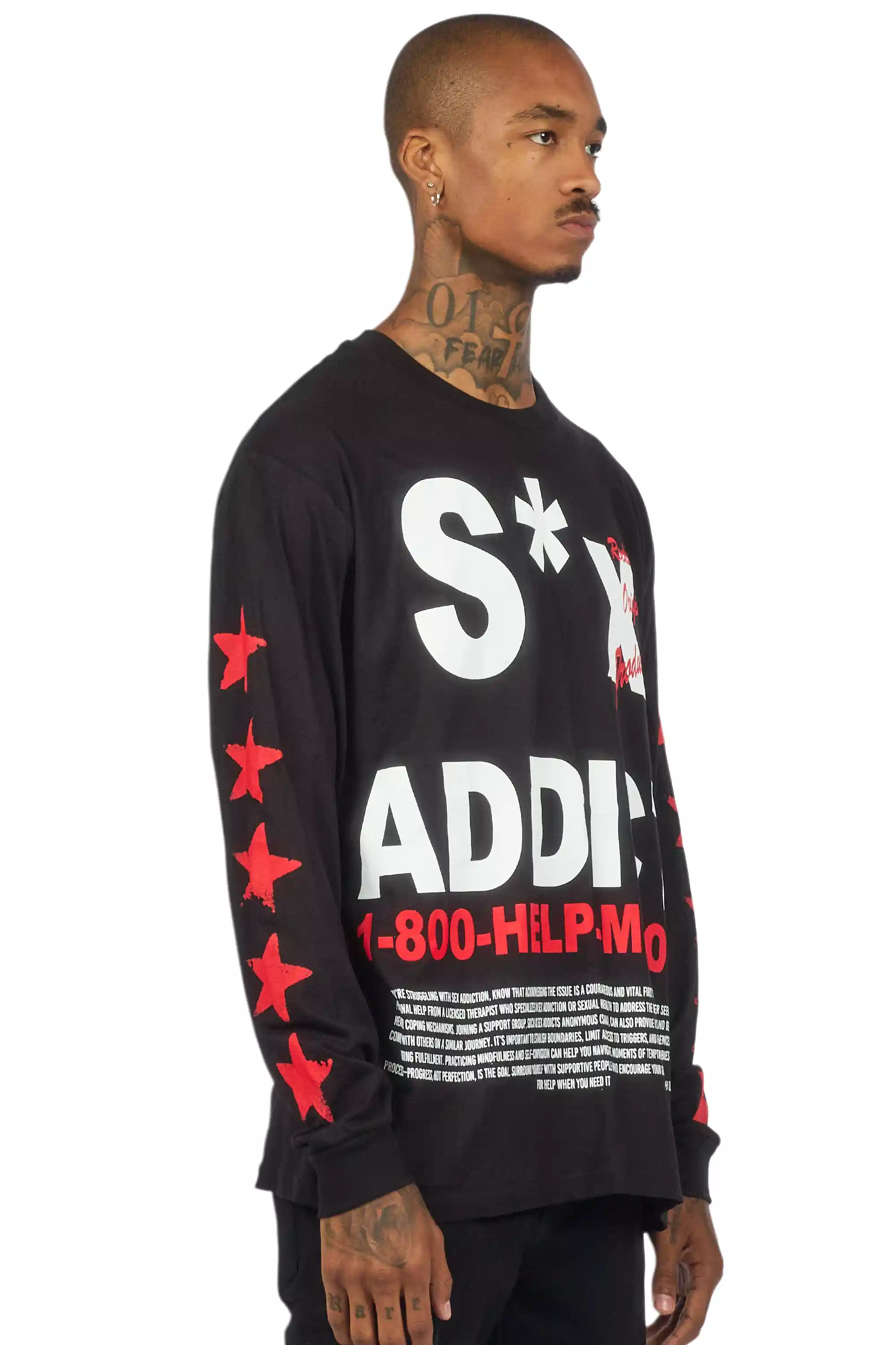 Addict Black/Red Long Sleeve Graphic T-Shirt - Image 3