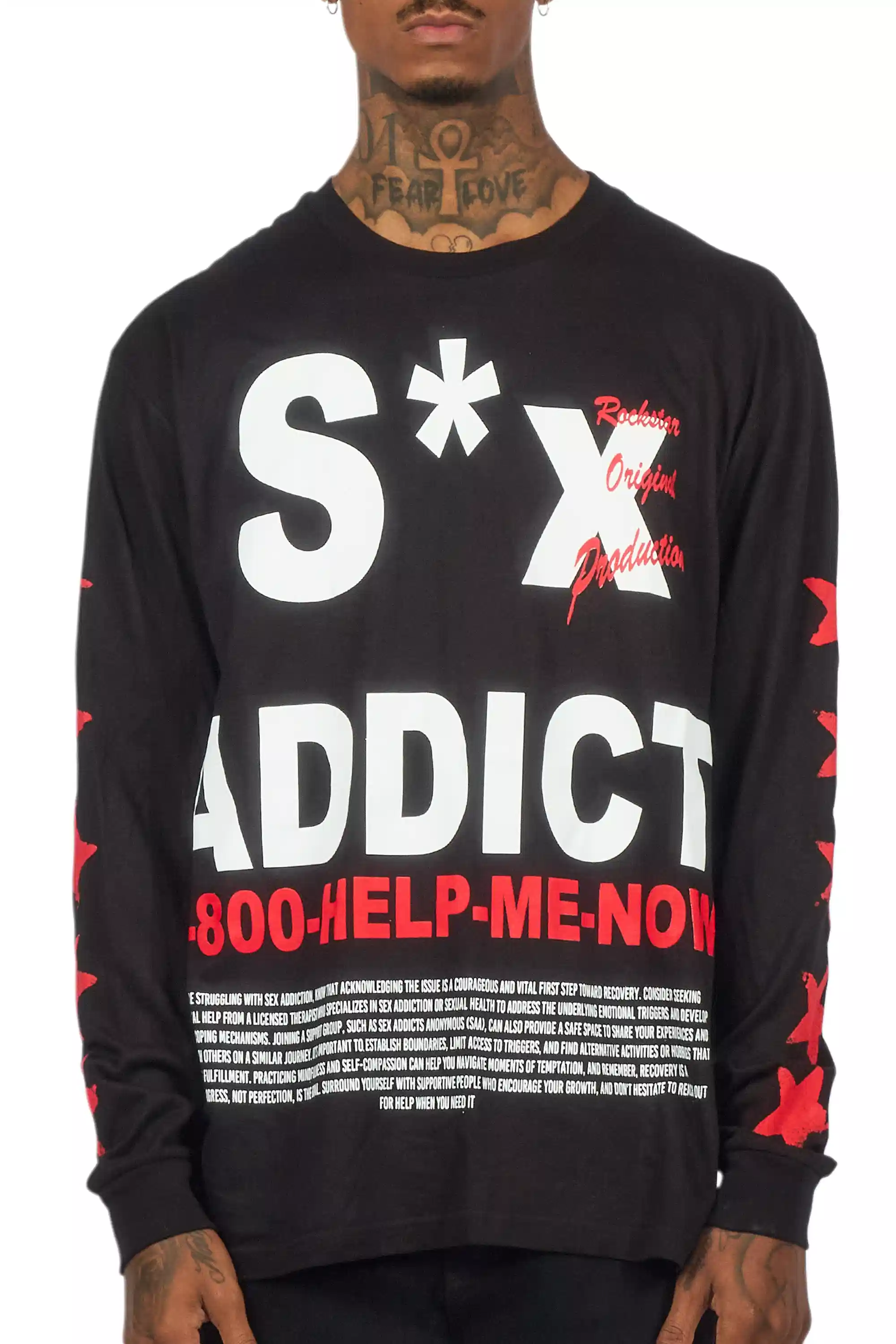 Addict Black/Red Long Sleeve Graphic T-Shirt - Image 6