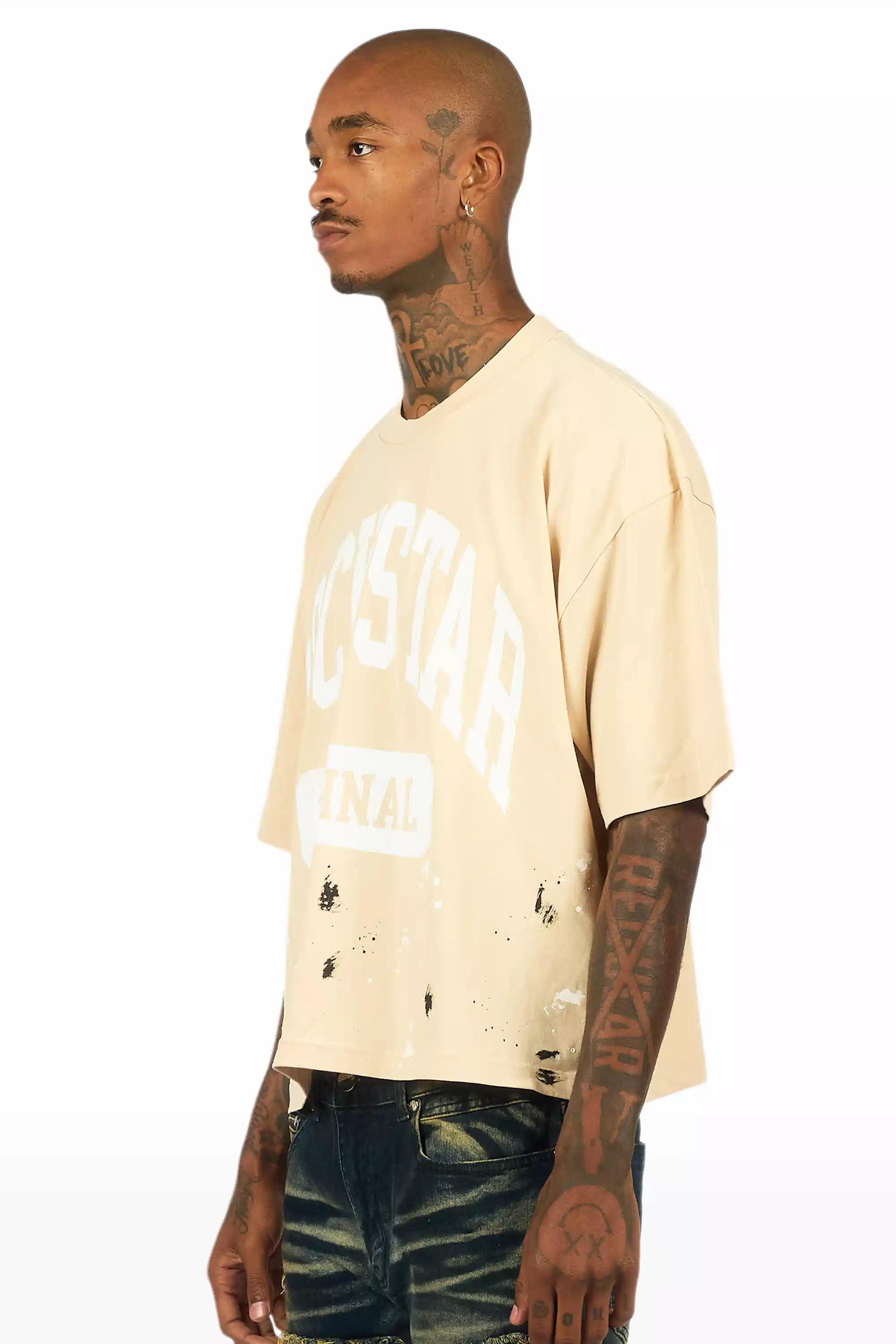 Rainer Beige/White Boxy Crop T-Shirt - Image 4