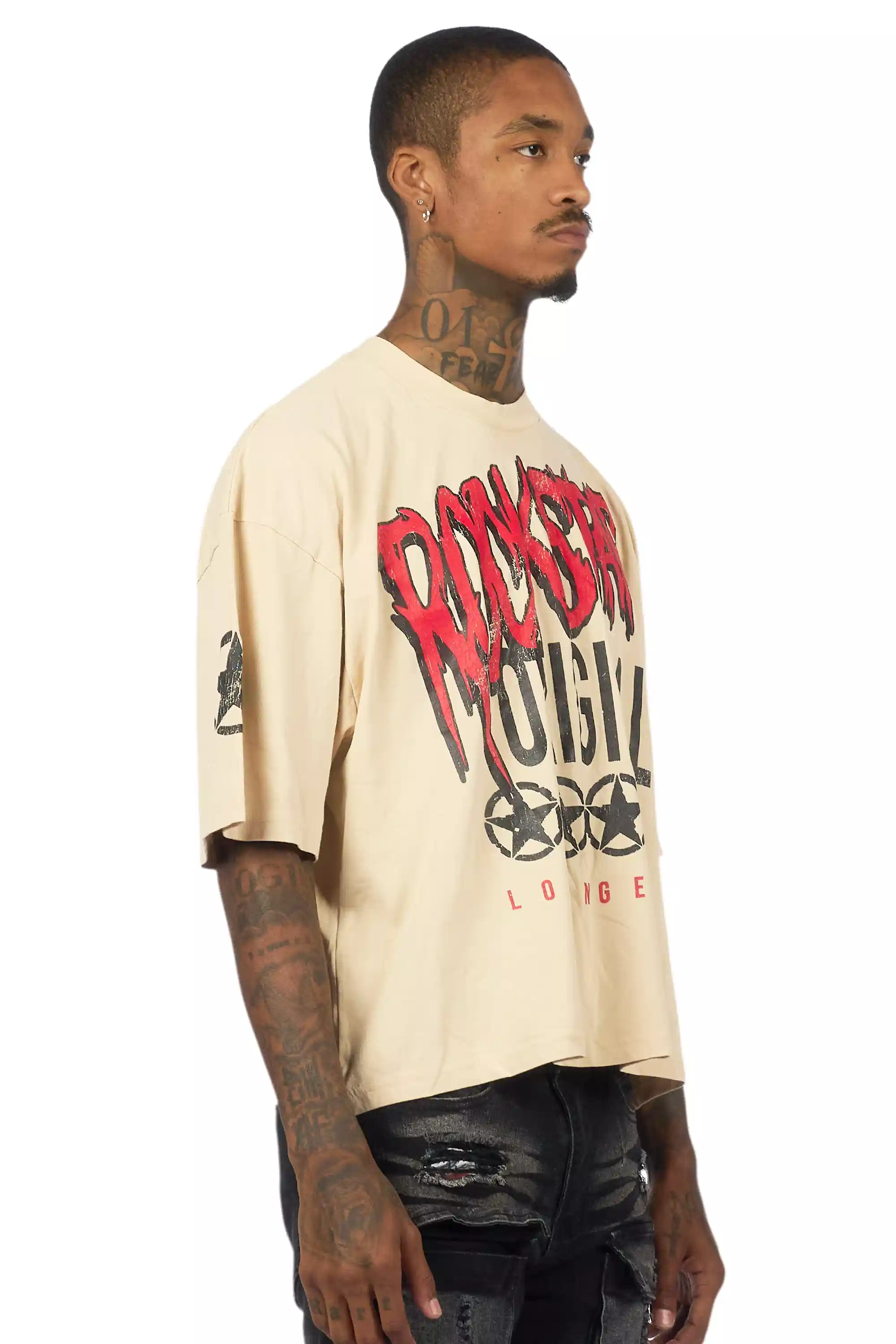 Wizzurd Beige/Red Boxy Crop T-Shirt - Image 3