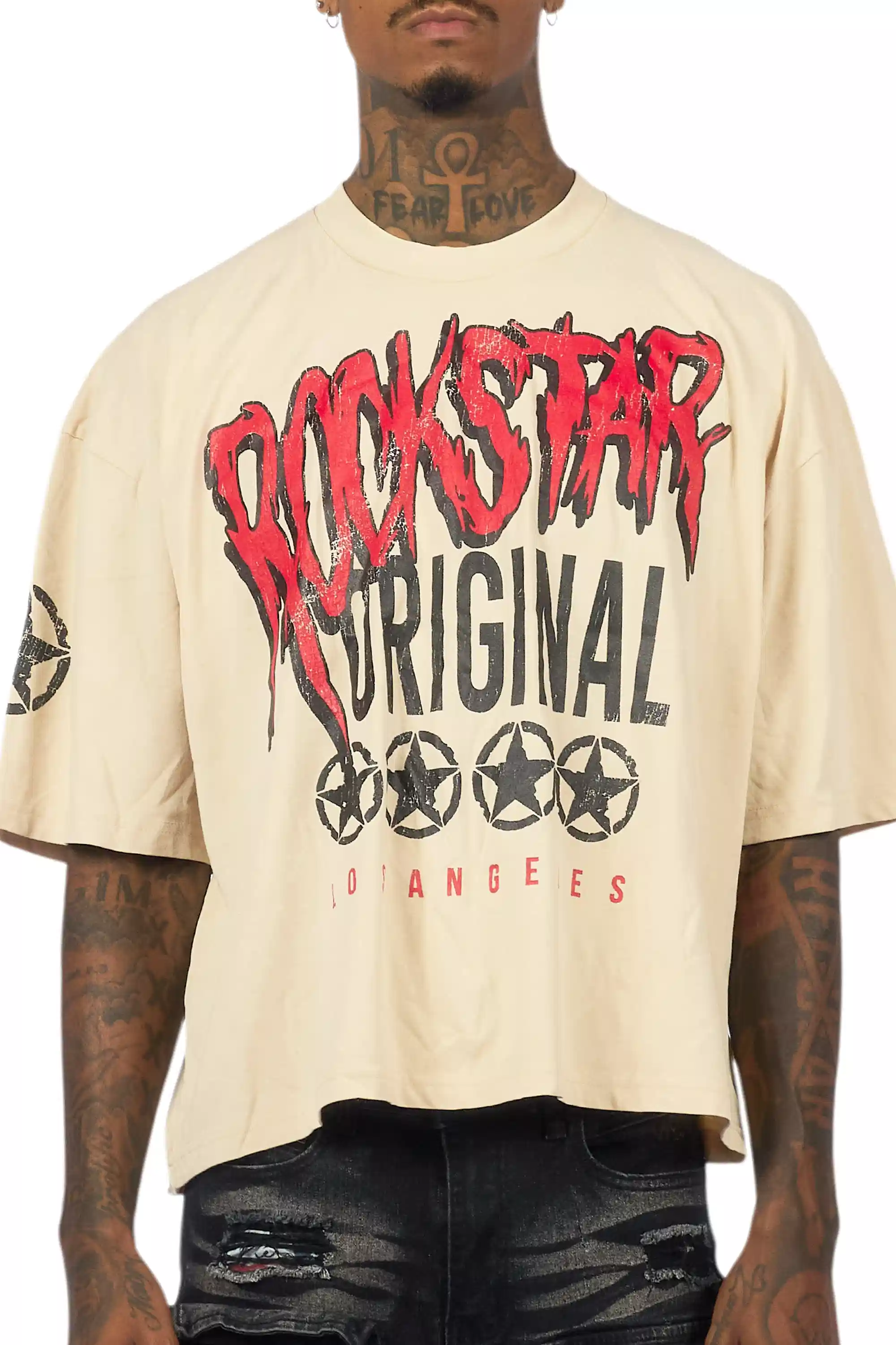 Wizzurd Beige/Red Boxy Crop T-Shirt - Image 6