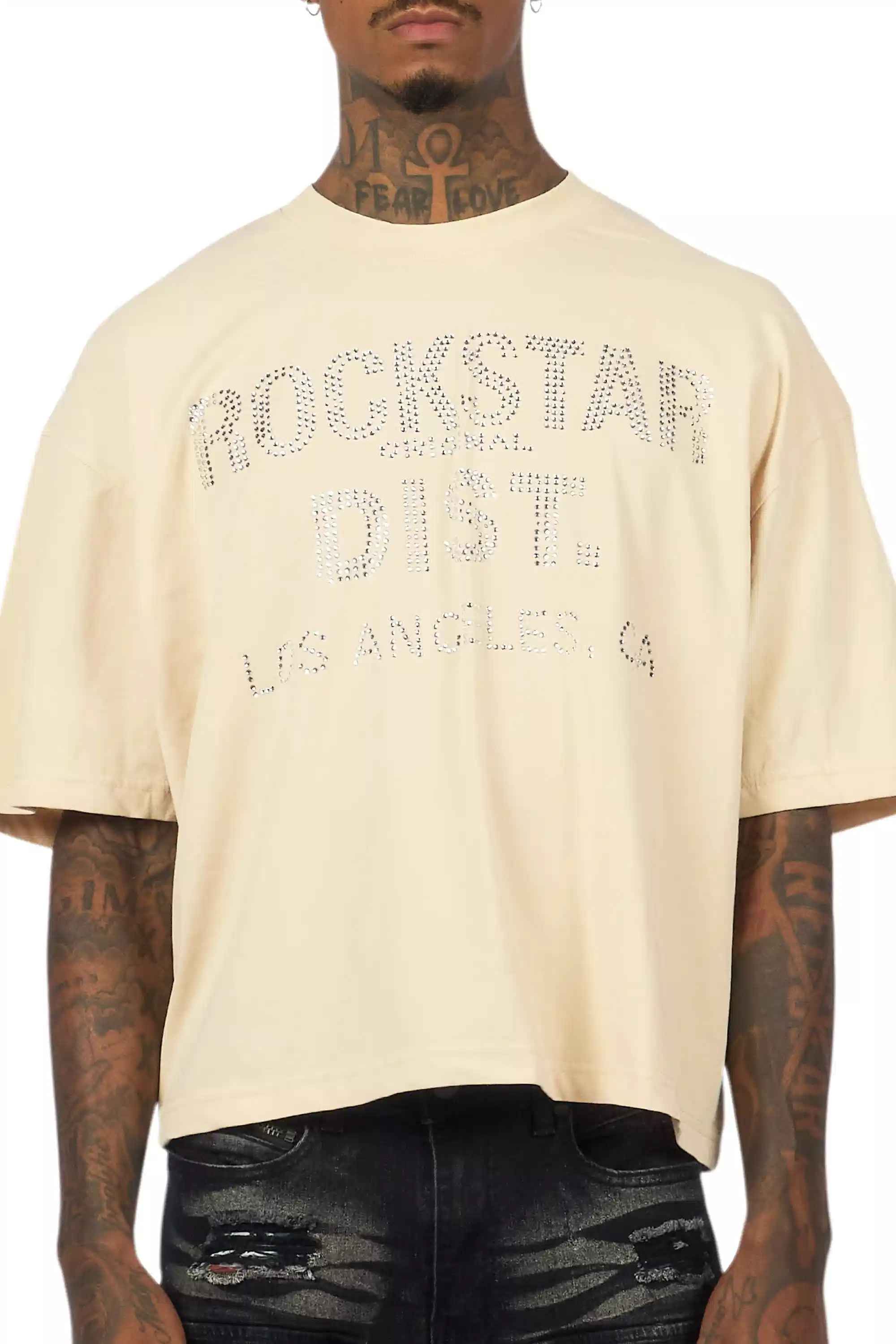 Lake Beige Rhinestone Boxy Crop T-Shirt - Image 6