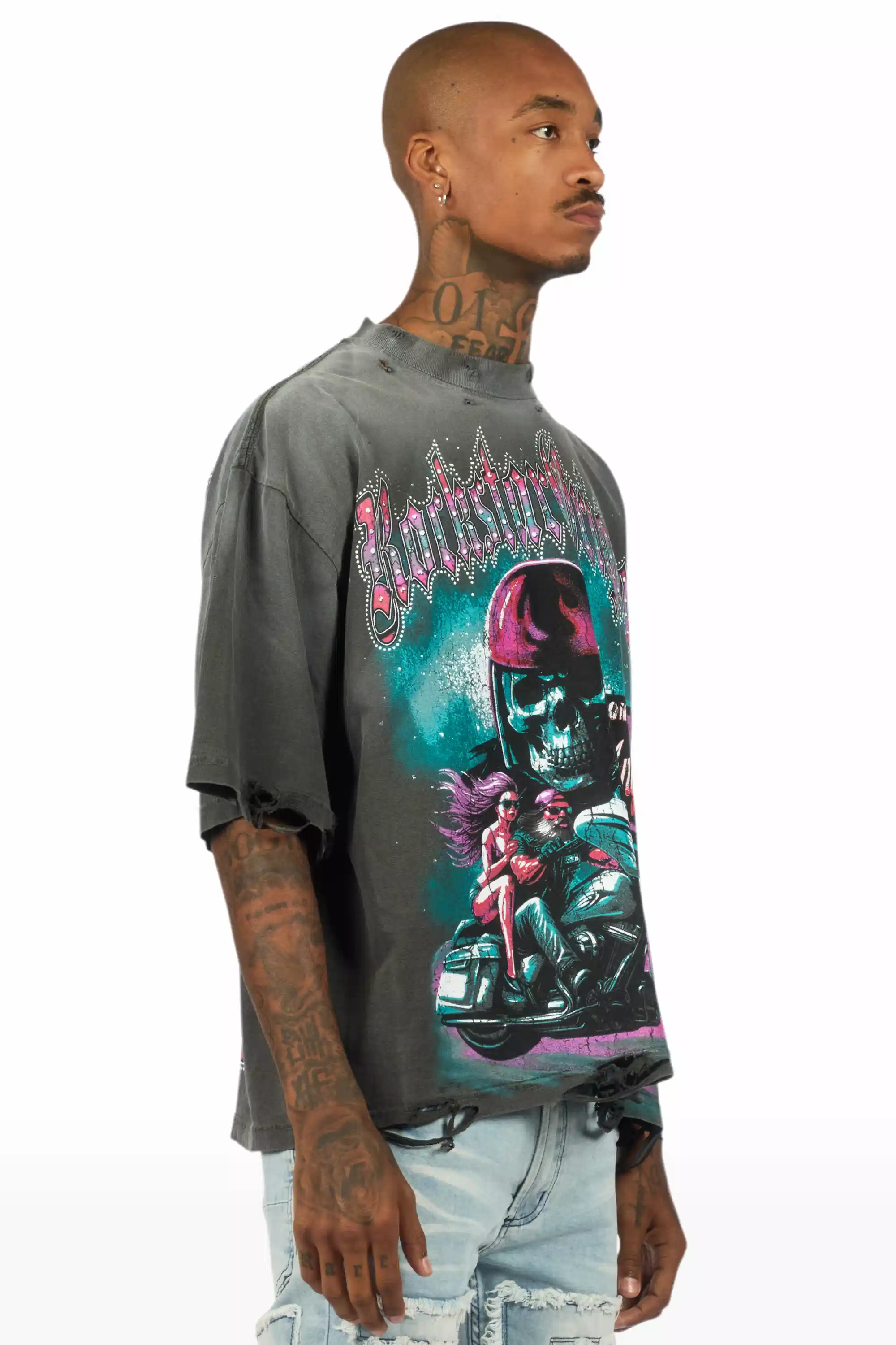 Reece Charcoal/Multi Oversized Graphic T-Shirt - Image 3