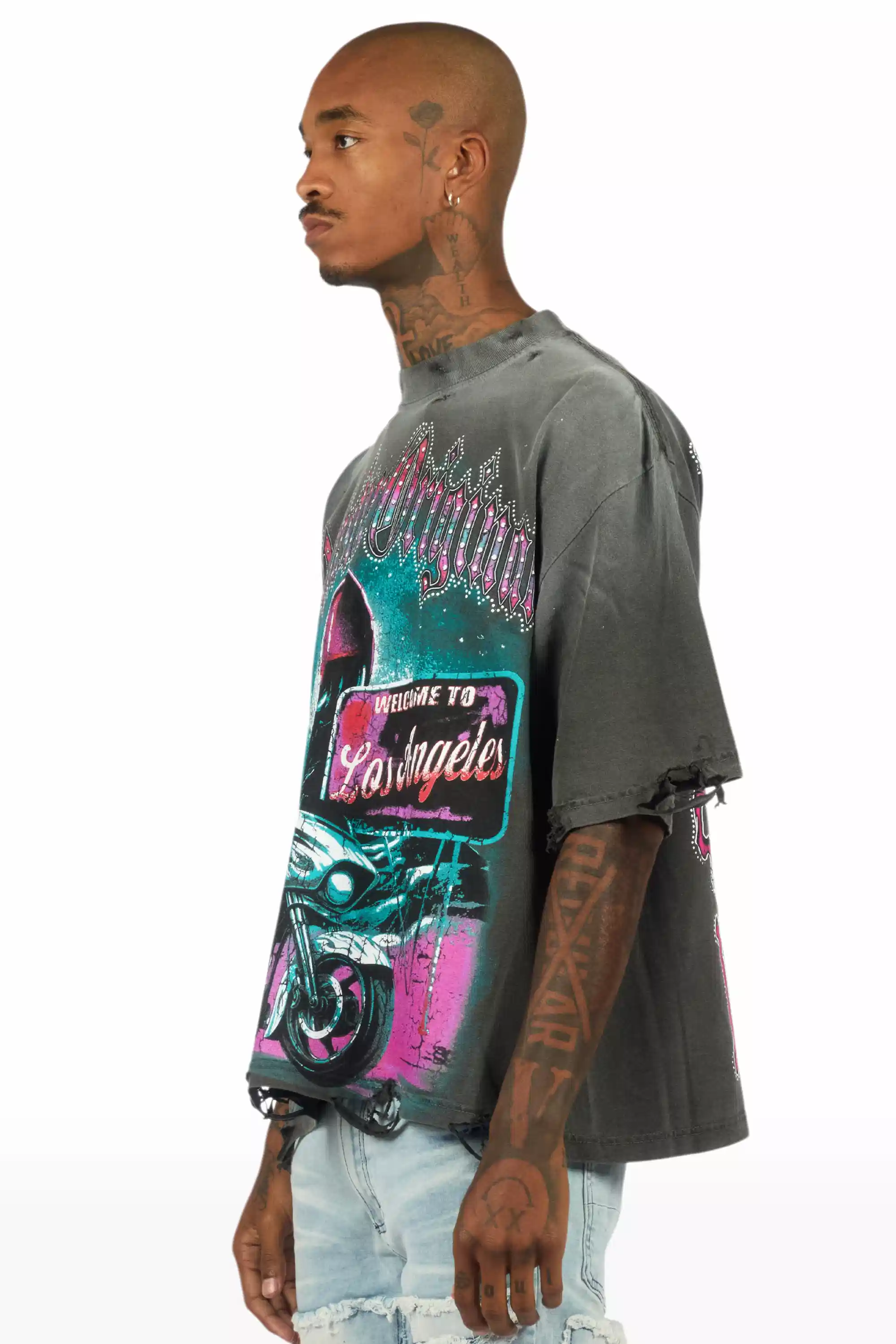 Reece Charcoal/Multi Oversized Graphic T-Shirt - Image 4