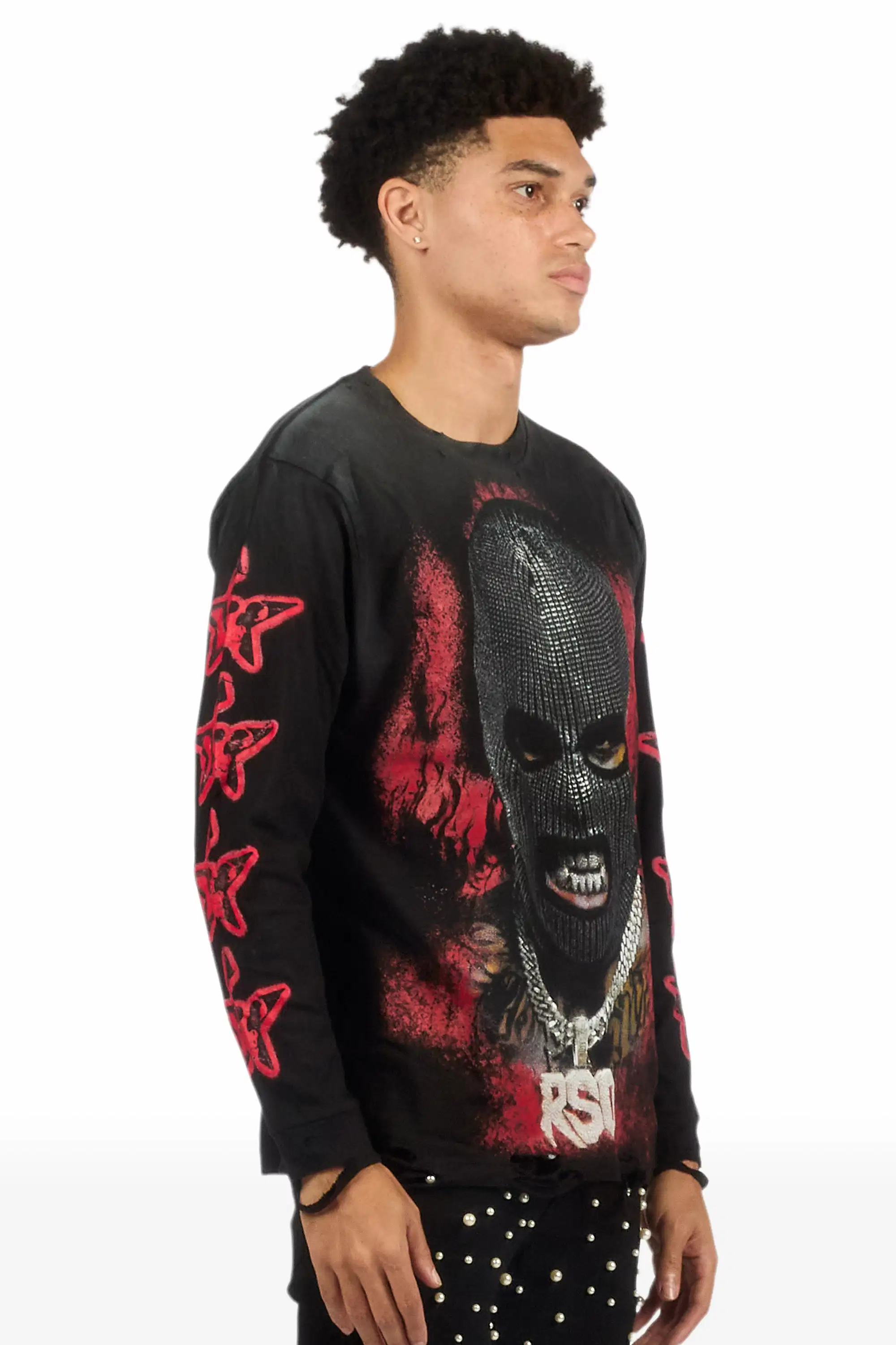 Tyvion Black/Red Long Sleeve Distressed Graphic T-Shirt - Image 3