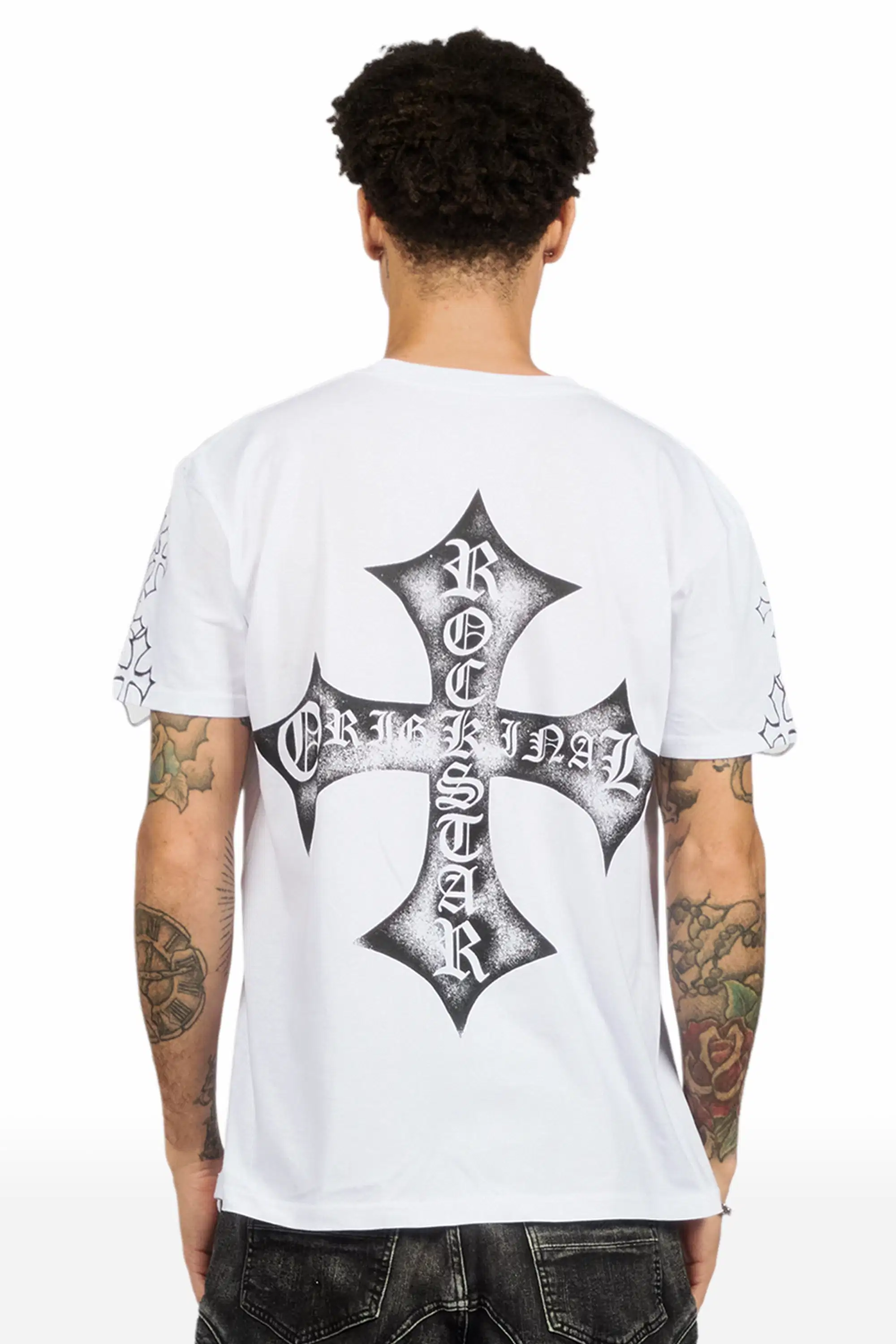 Marizon White/Black Oversized Distressed Graphic T-Shirt - Image 7