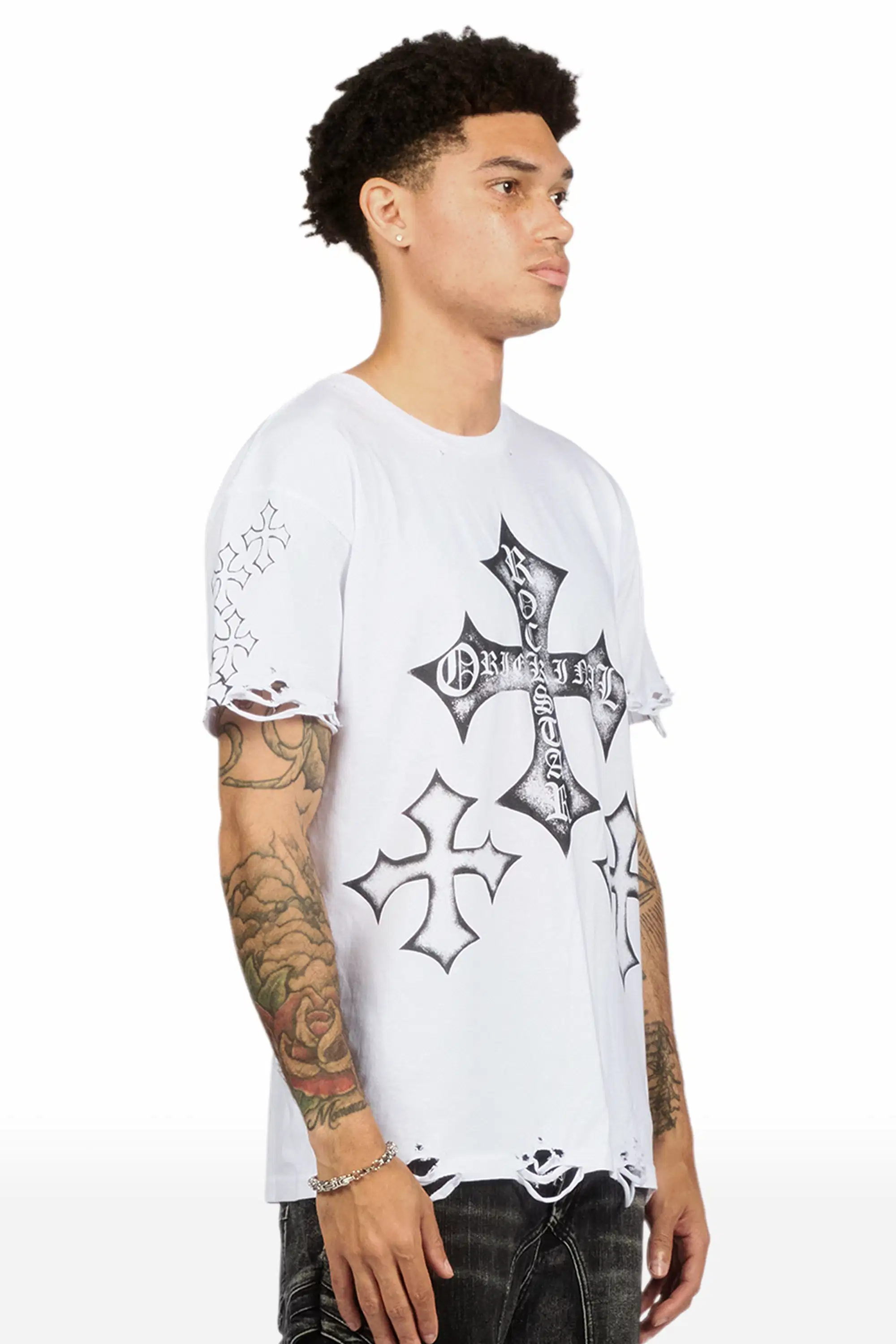 Marizon White/Black Oversized Distressed Graphic T-Shirt - Image 8