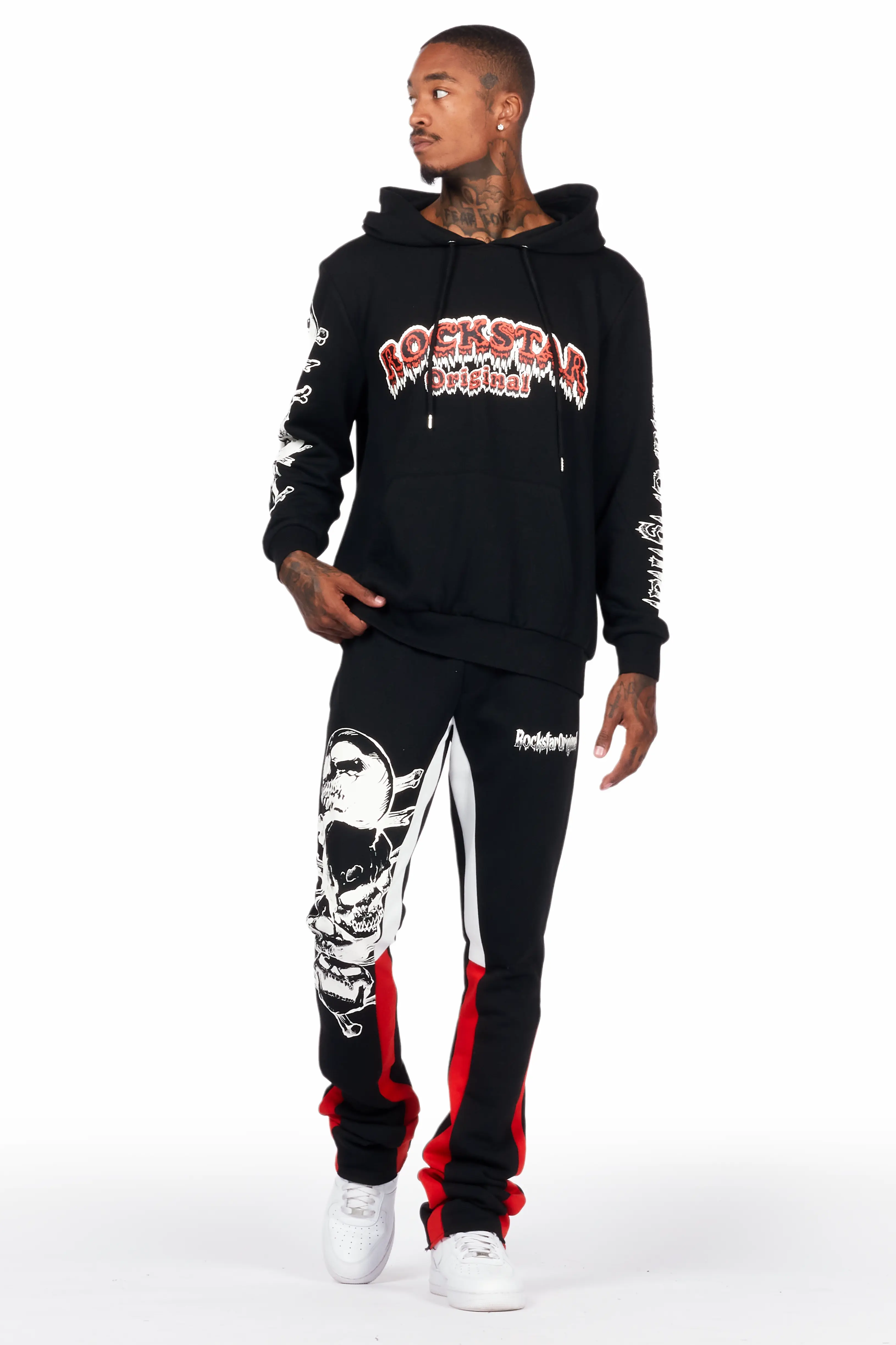 Tabor Black/Red Graphic Hoodie/Stacked Flare Pant Track Set - Image 2