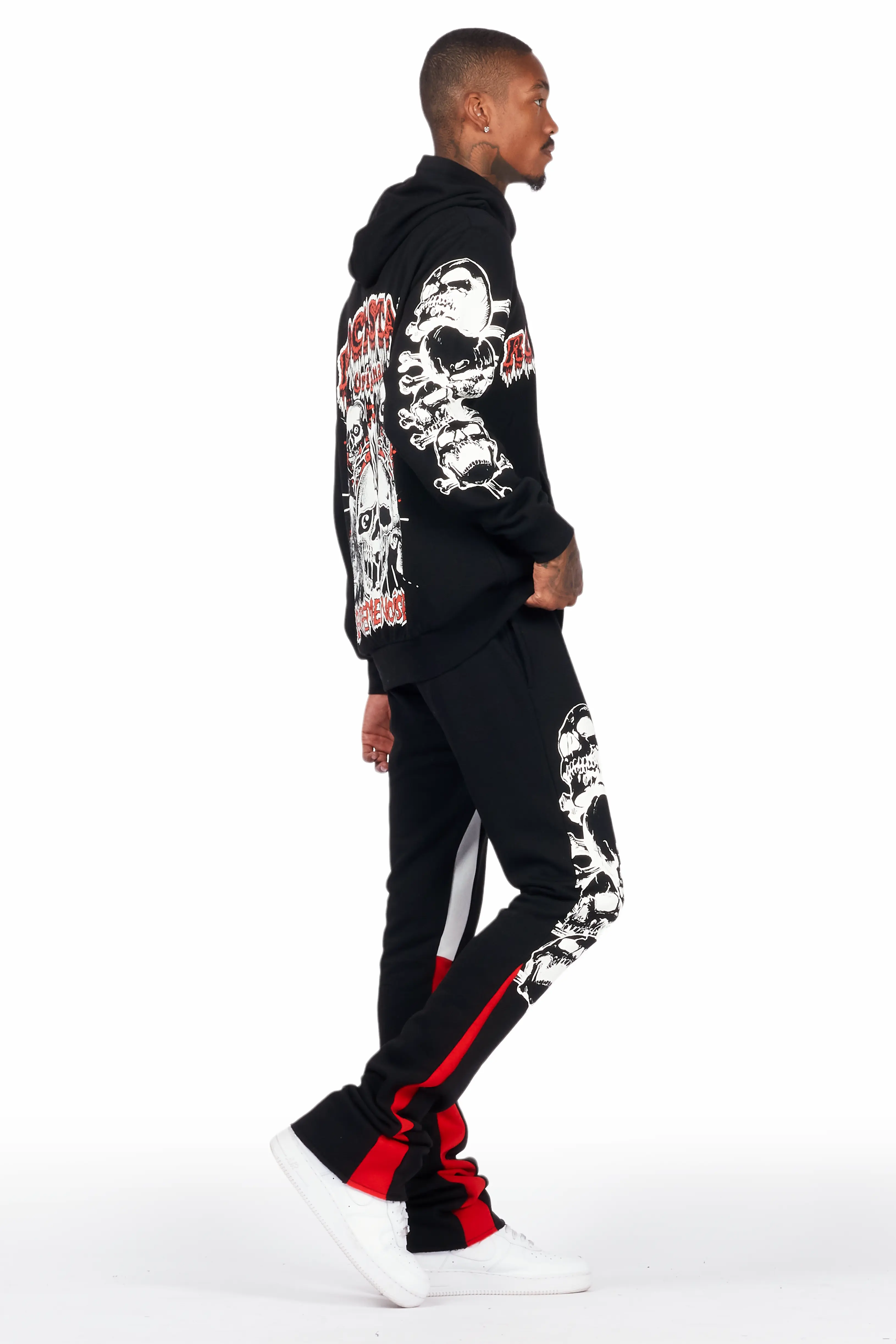 Tabor Black/Red Graphic Hoodie/Stacked Flare Pant Track Set - Image 3