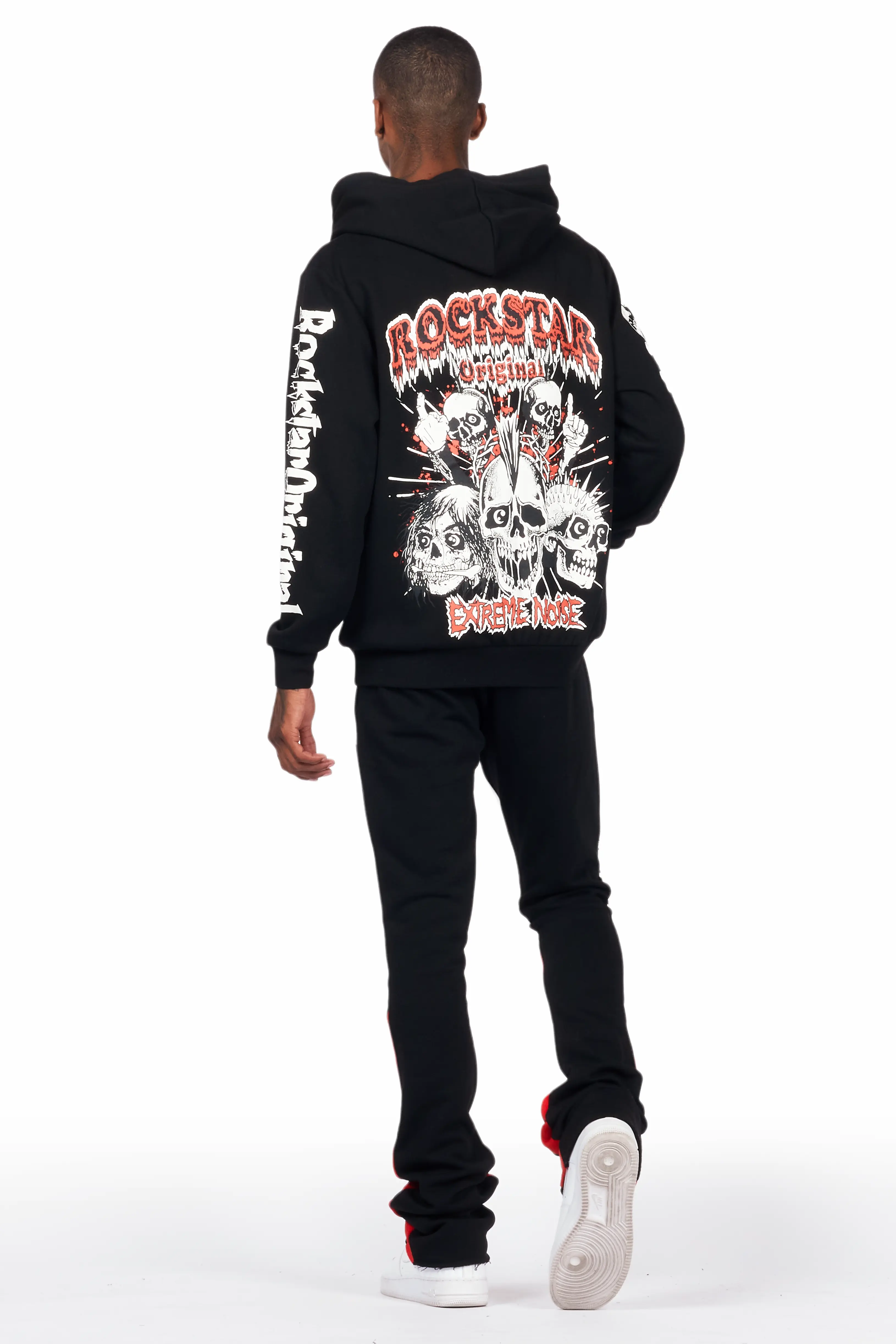 Tabor Black/Red Graphic Hoodie/Stacked Flare Pant Track Set - Image 4