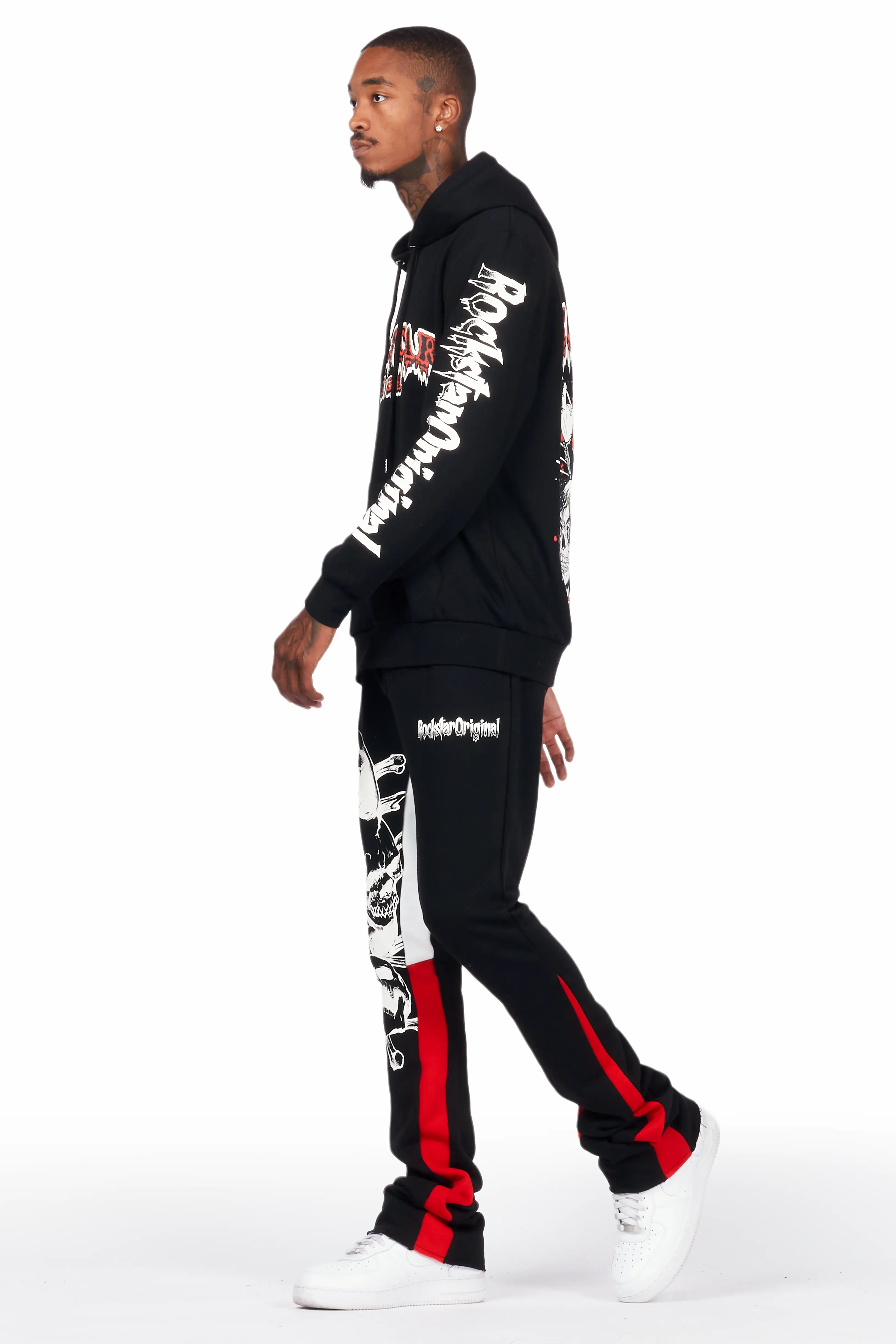 Tabor Black/Red Graphic Hoodie/Stacked Flare Pant Track Set - Image 5