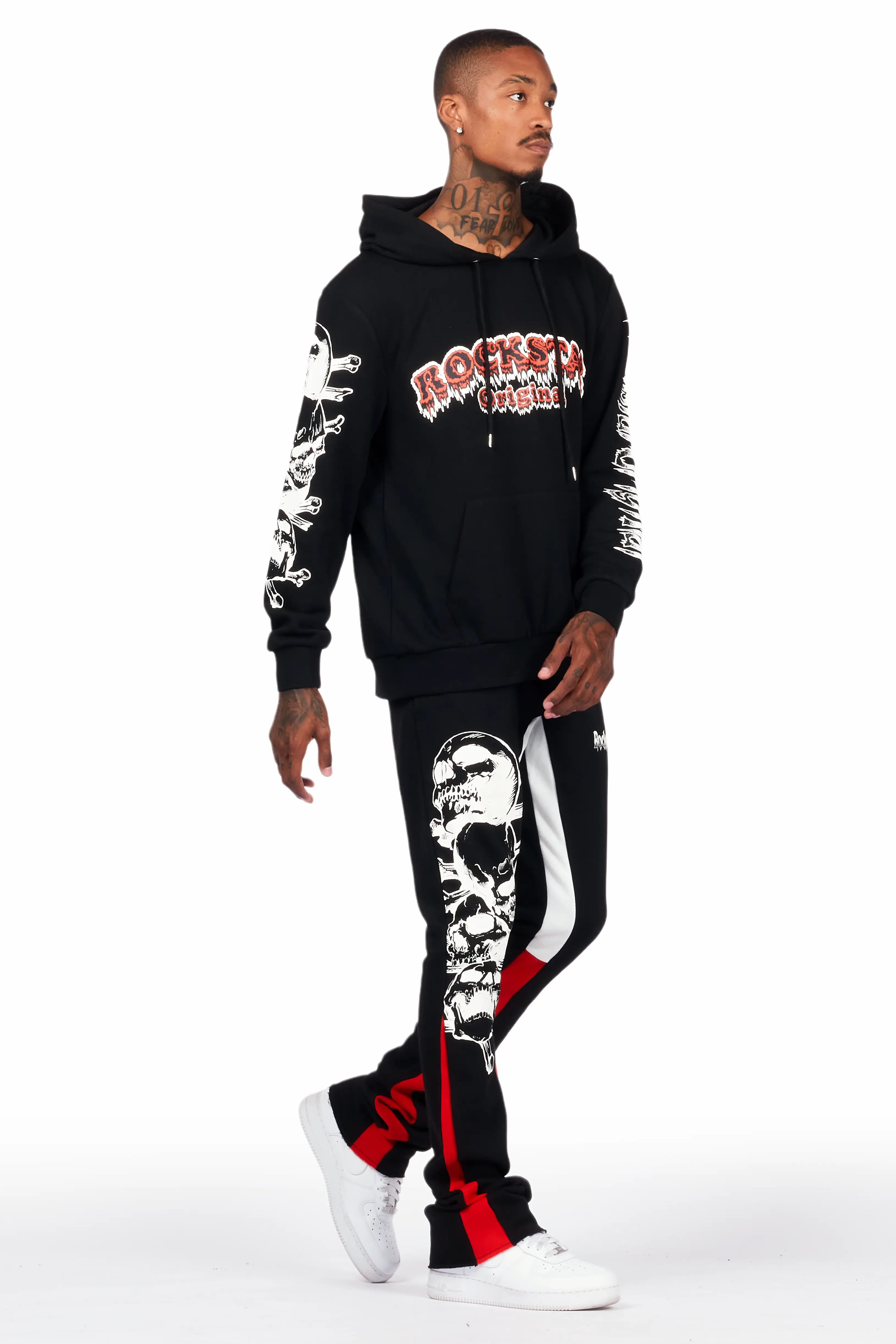Tabor Black/Red Graphic Hoodie/Stacked Flare Pant Track Set - Image 6