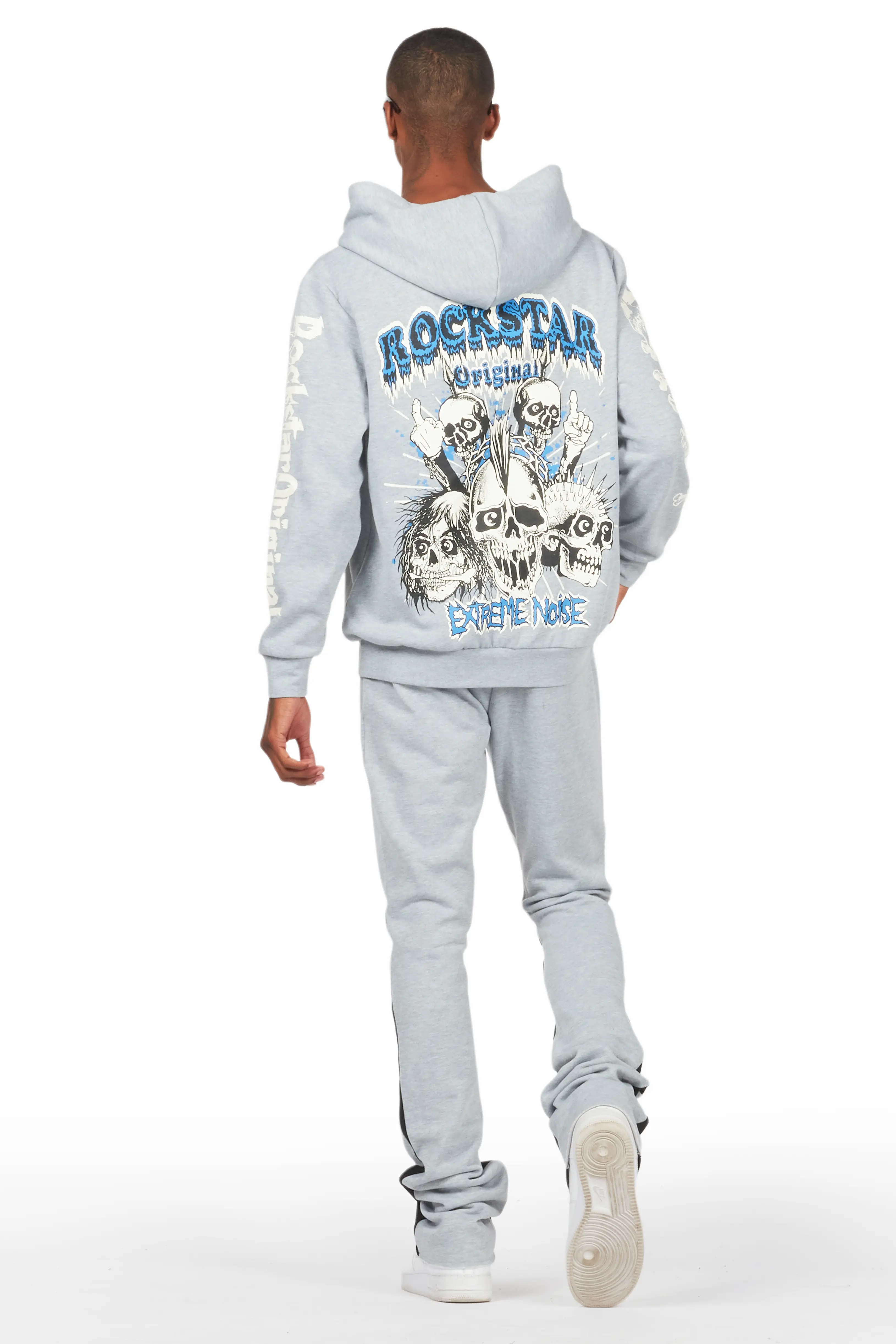Tabor Heather Grey/Black Graphic Hoodie/Stacked Flare Pant Track Set - Image 4