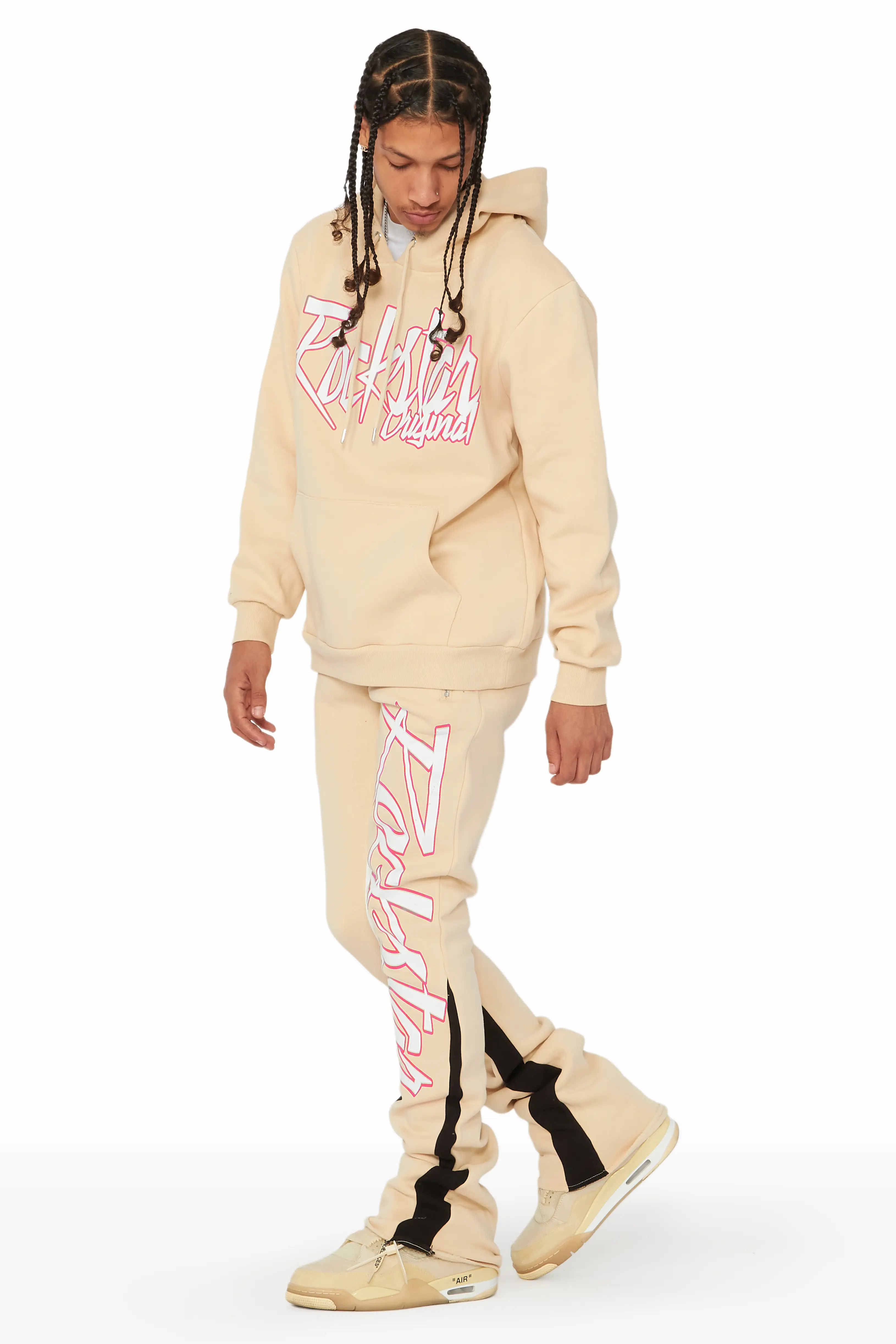 Kalibre Tan/Pink Hoodie/Stacked Flare Track Set - Image 4
